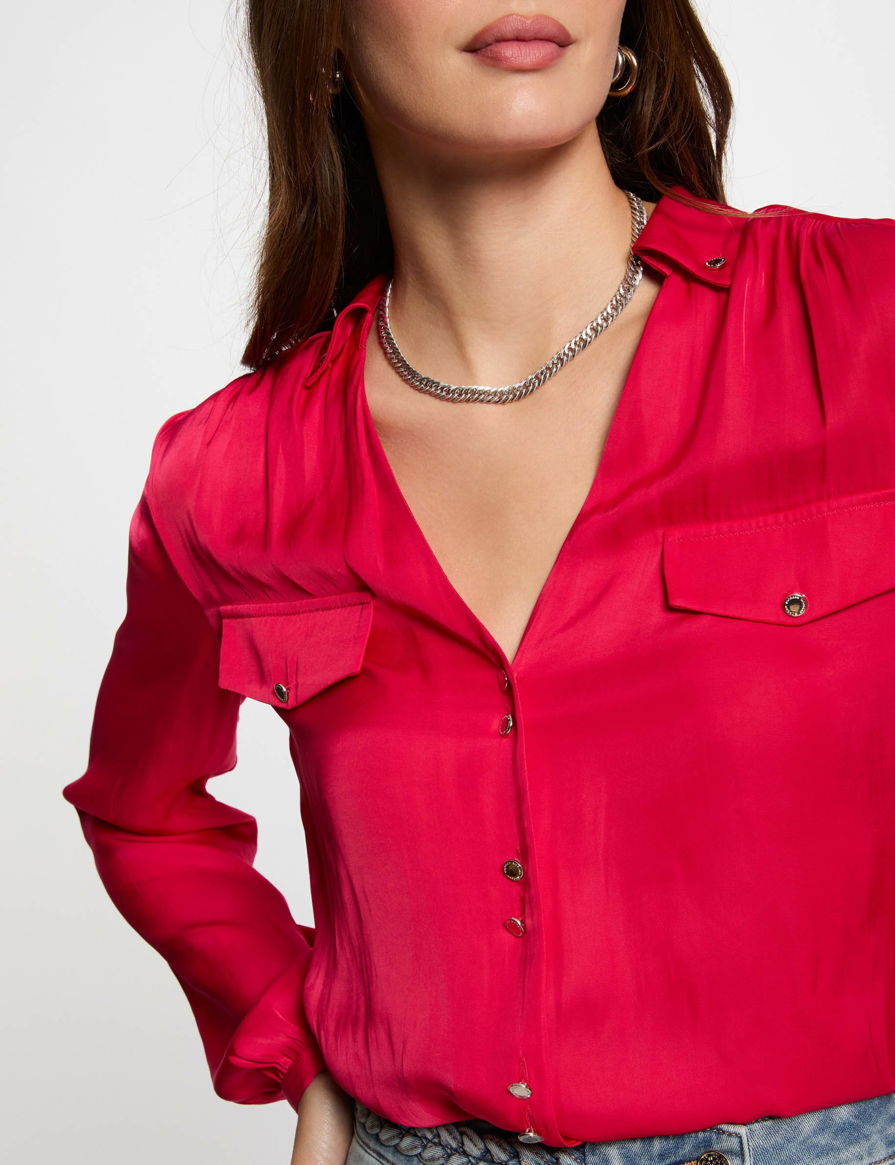 chemise manches longues satin violet femme Chemise manches longues satin violet femme