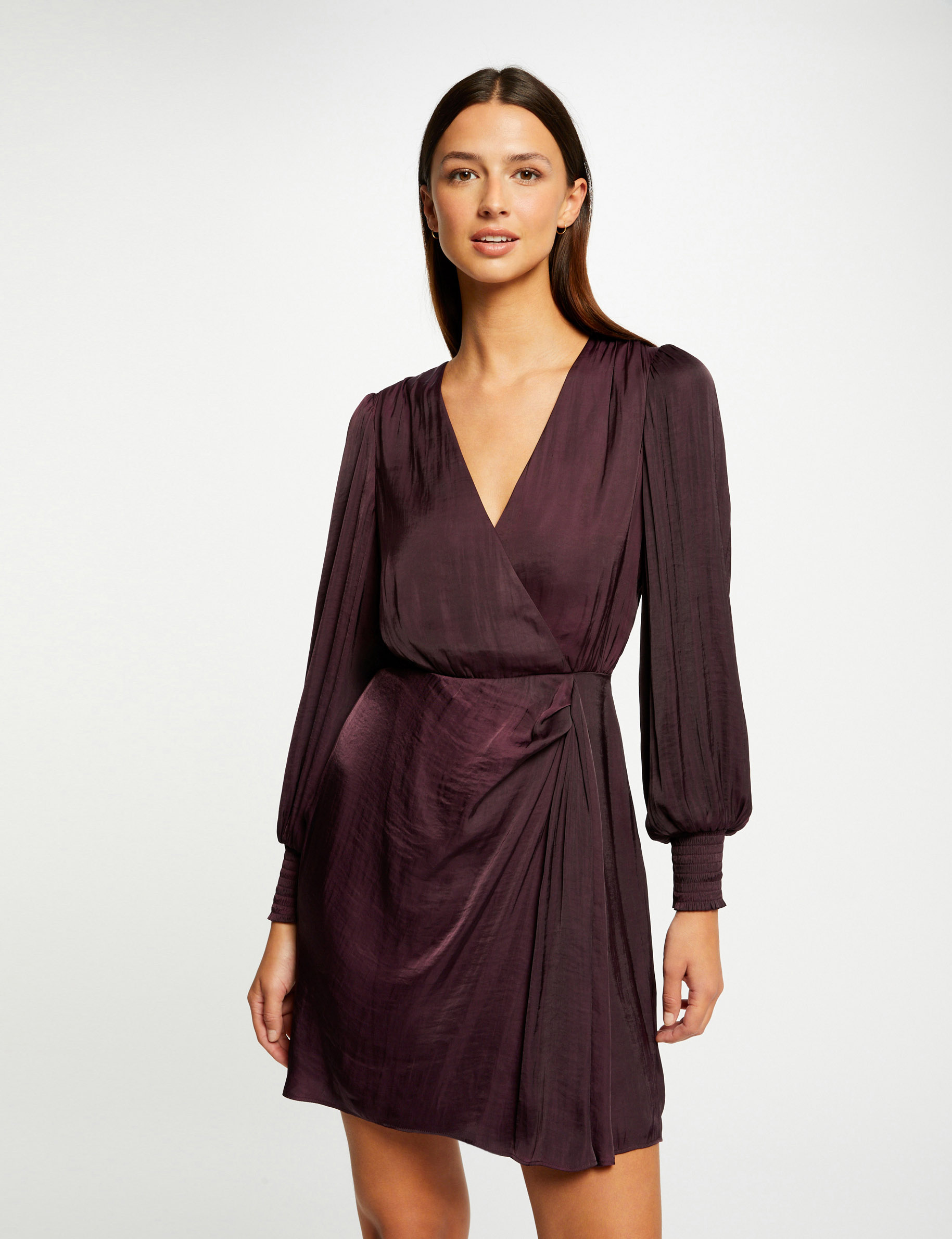 robe cintree drapee satin prune femme Robe cintrée drapée satin prune femme