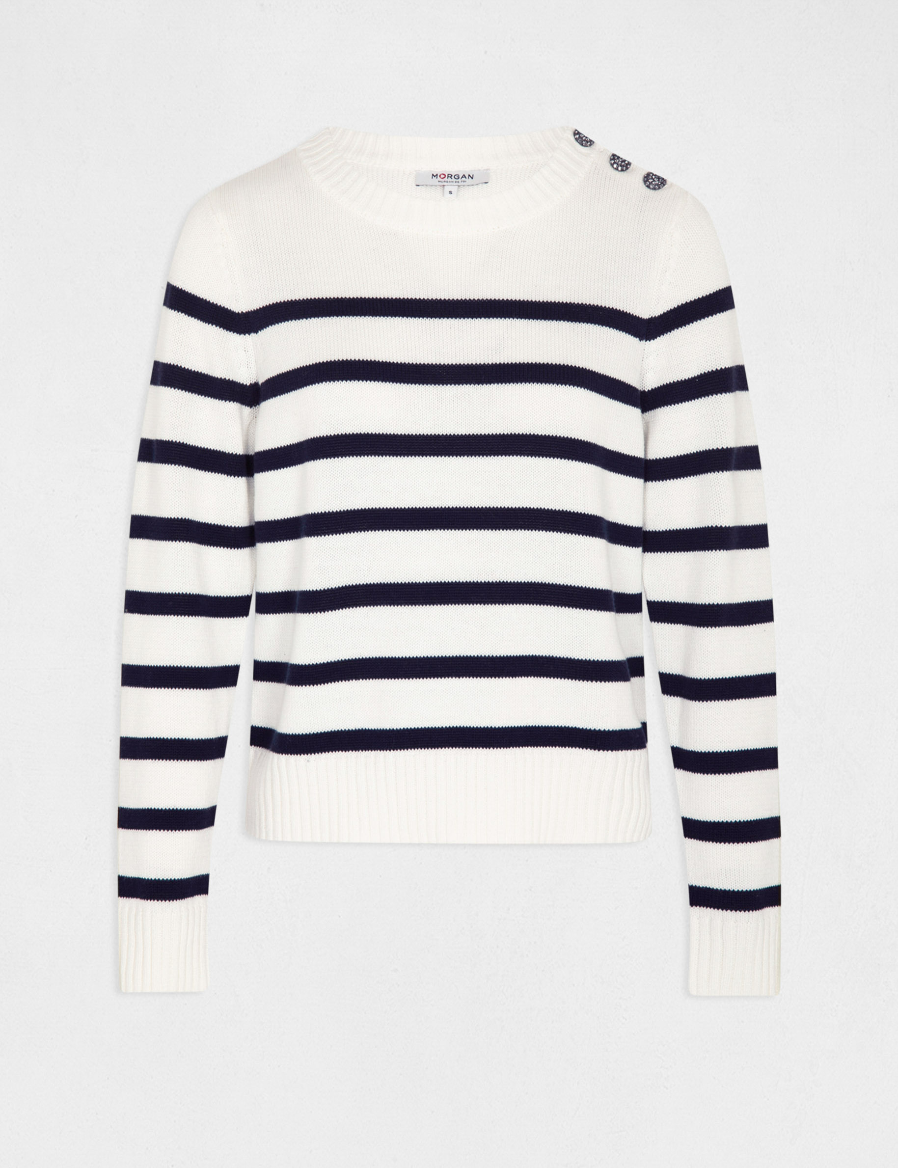 Pull manches longues à rayures ivoire femme