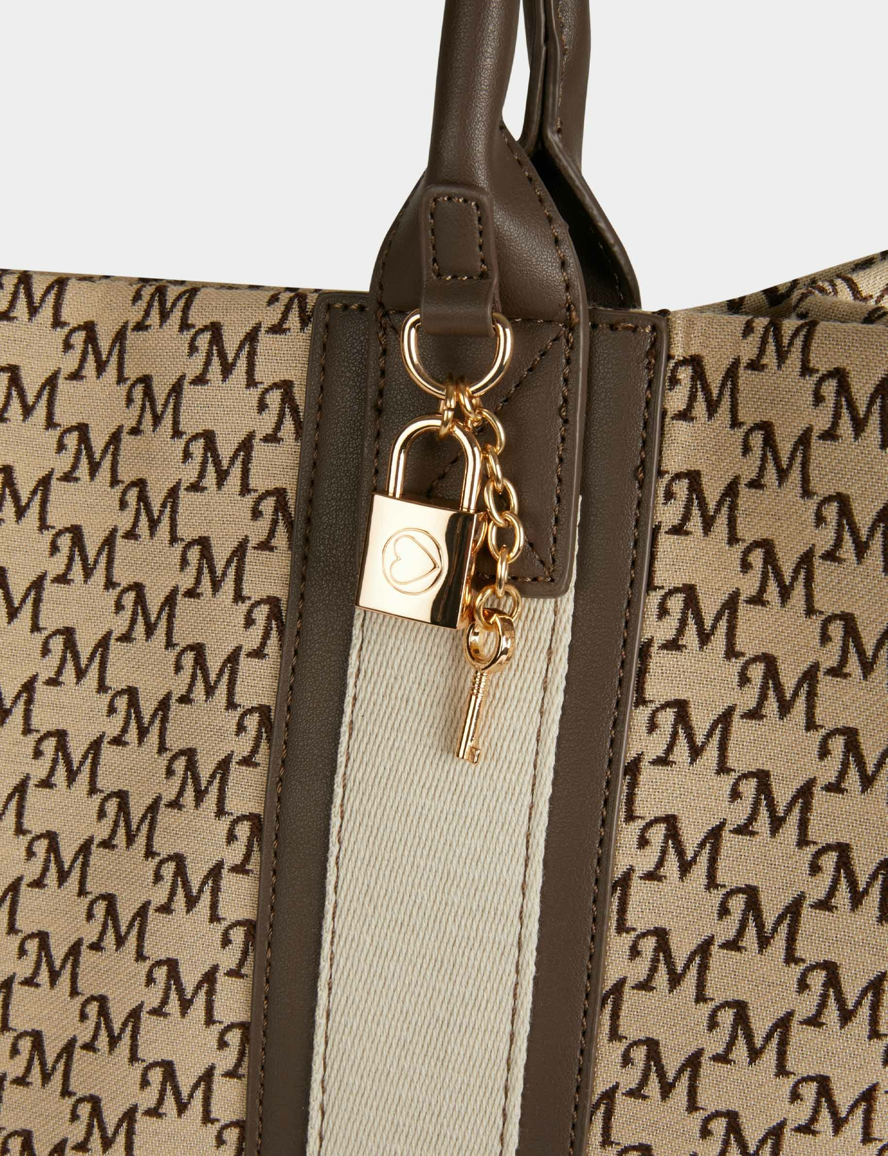 Sac cabas imprimé monogramme beige femme Sac cabas imprimé monogramme beige femme