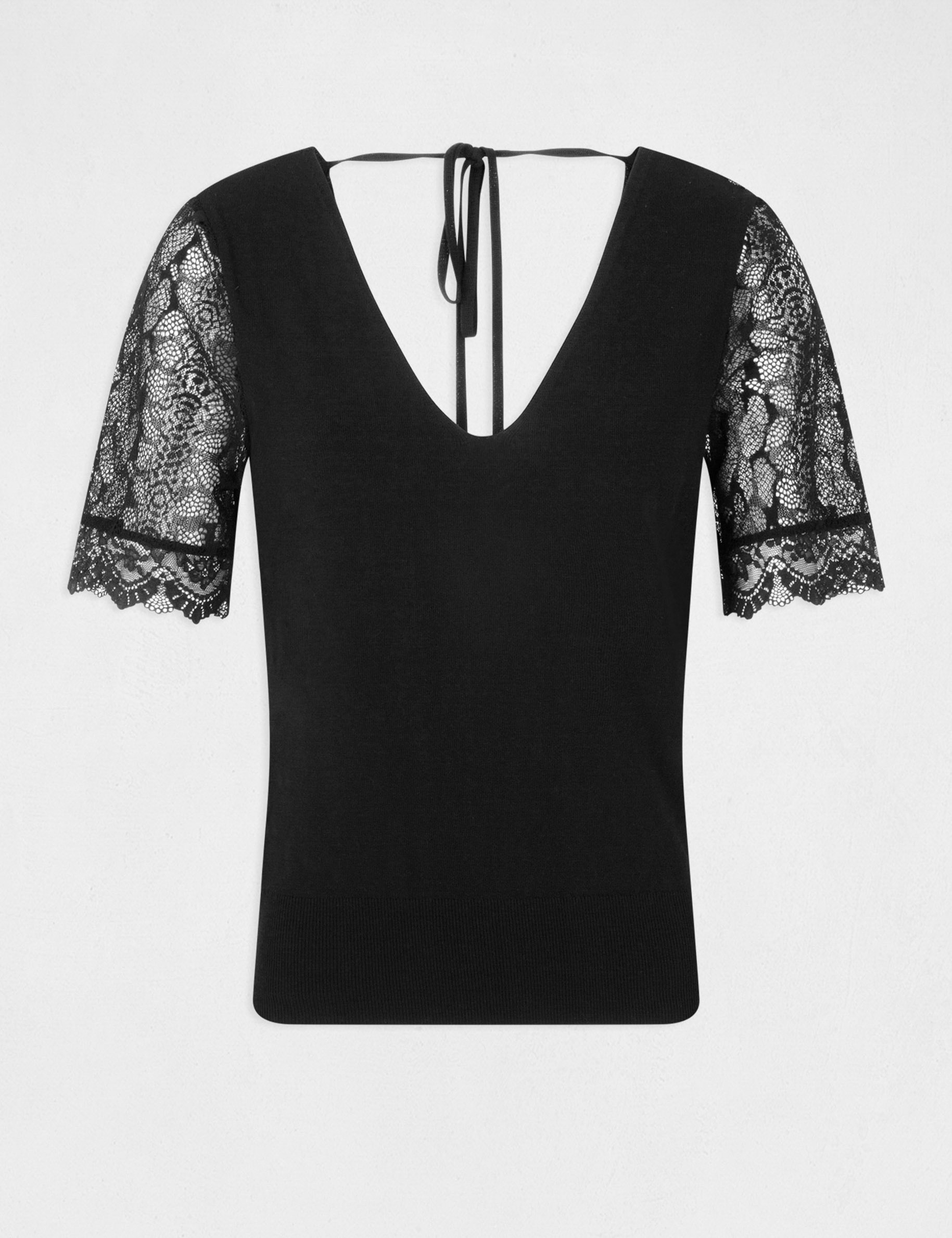pull manches courtes avec dentelle noir femme Pull manches courtes avec dentelle noir femme