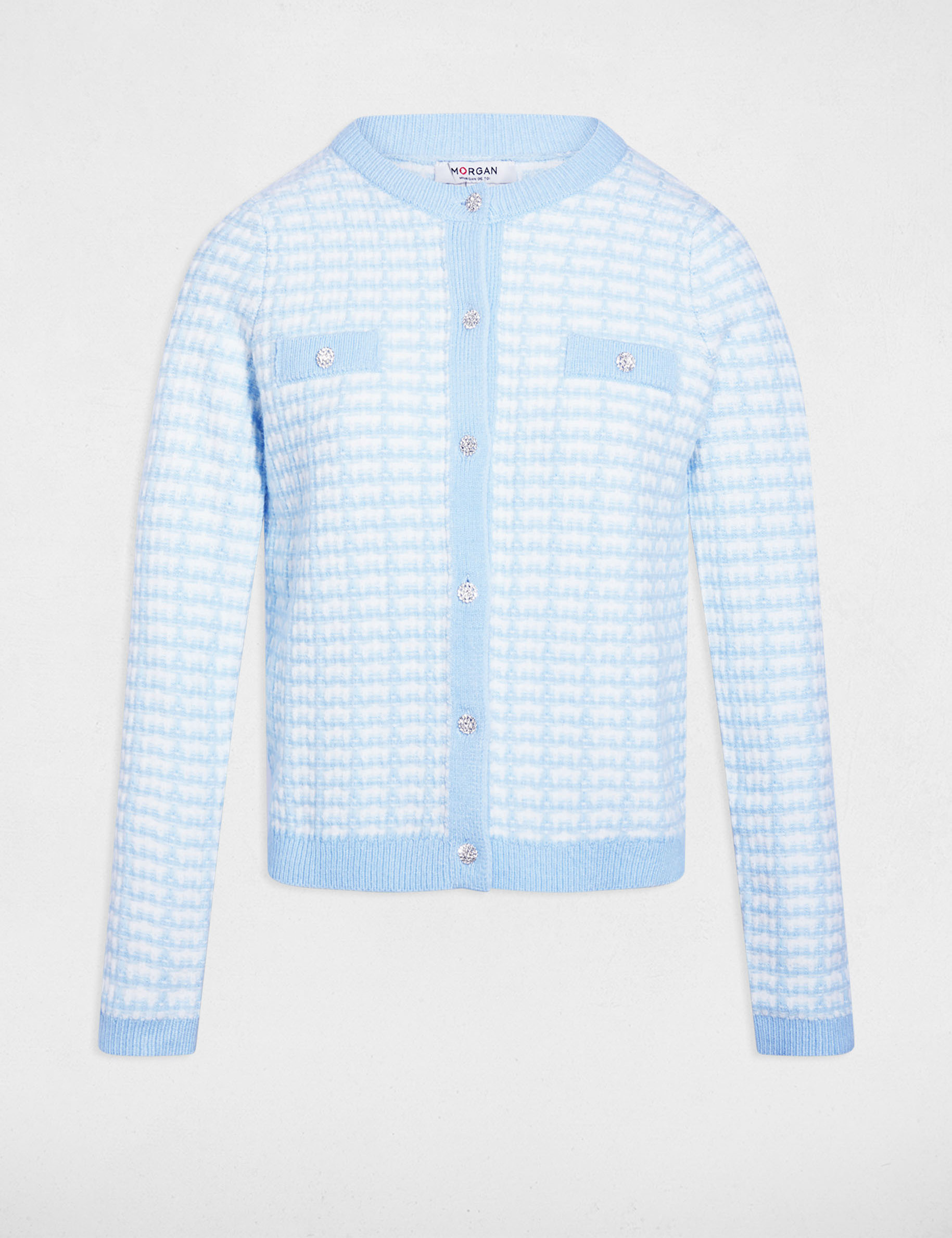 Gilet ajust&eacute; jacquard bleu ciel femme