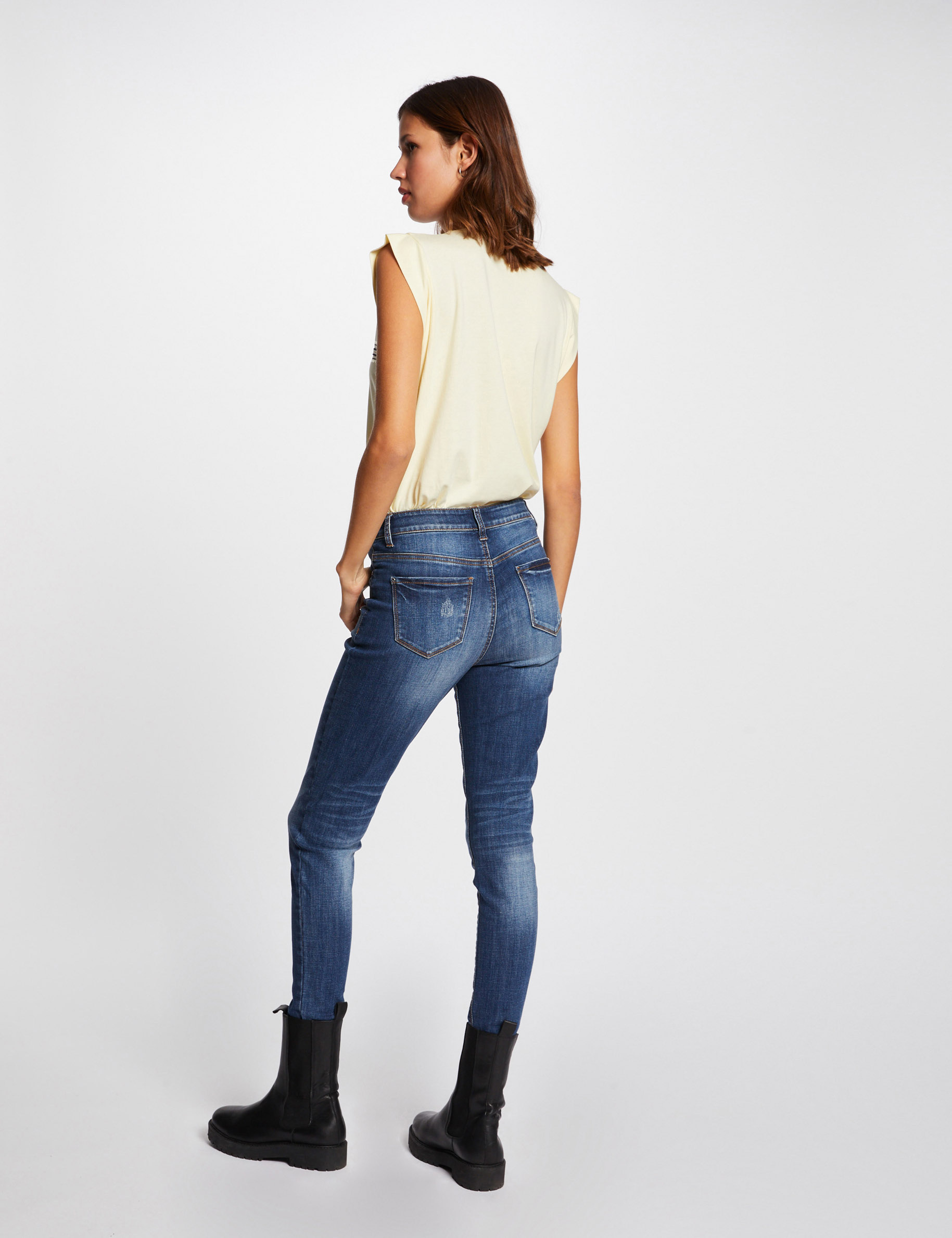 T-shirt manches courtes à inscription jaune paille femme T-shirt manches courtes à inscription jaune paille femme