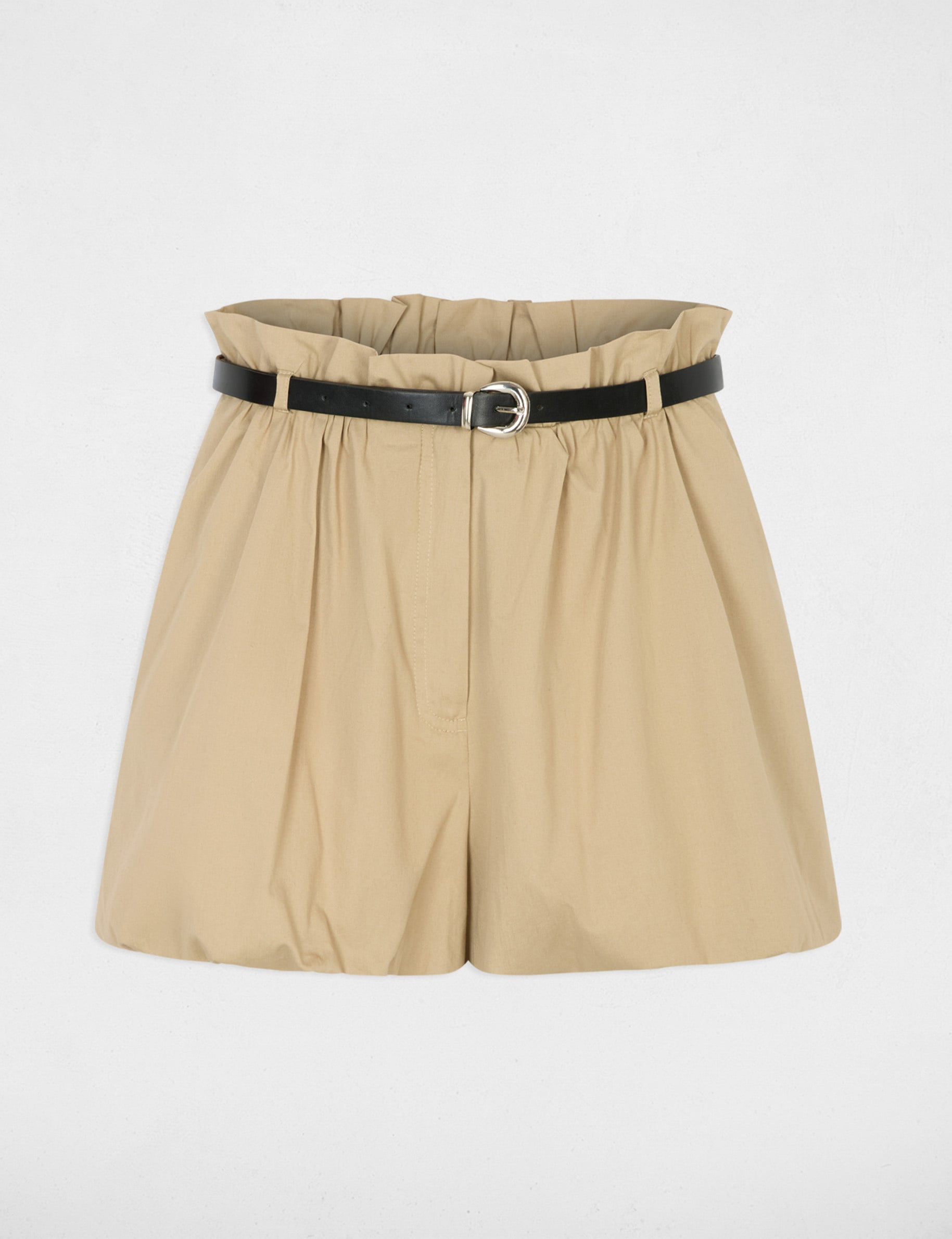 Short large taille haute beige femme