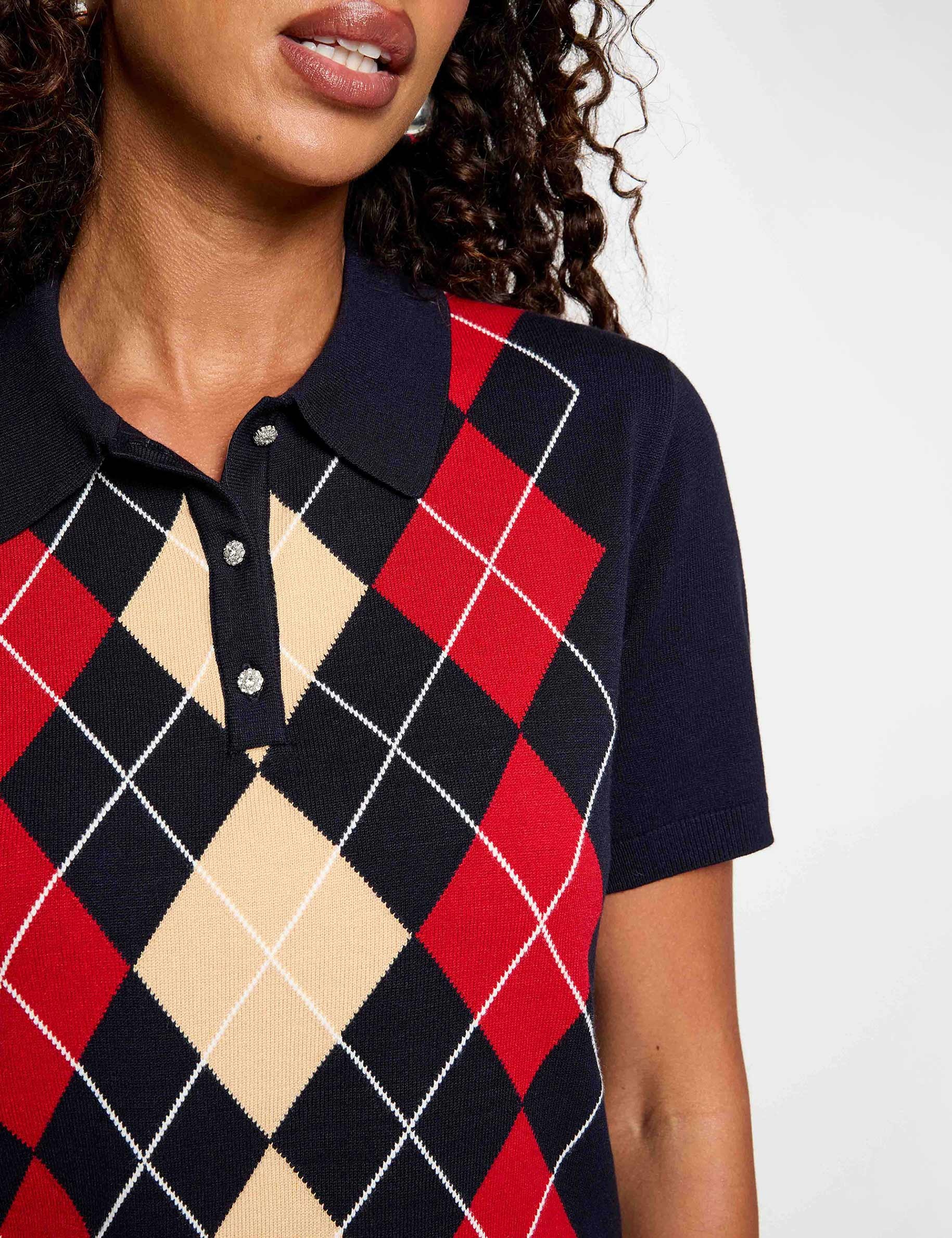 Pull col polo bleu marine femme
