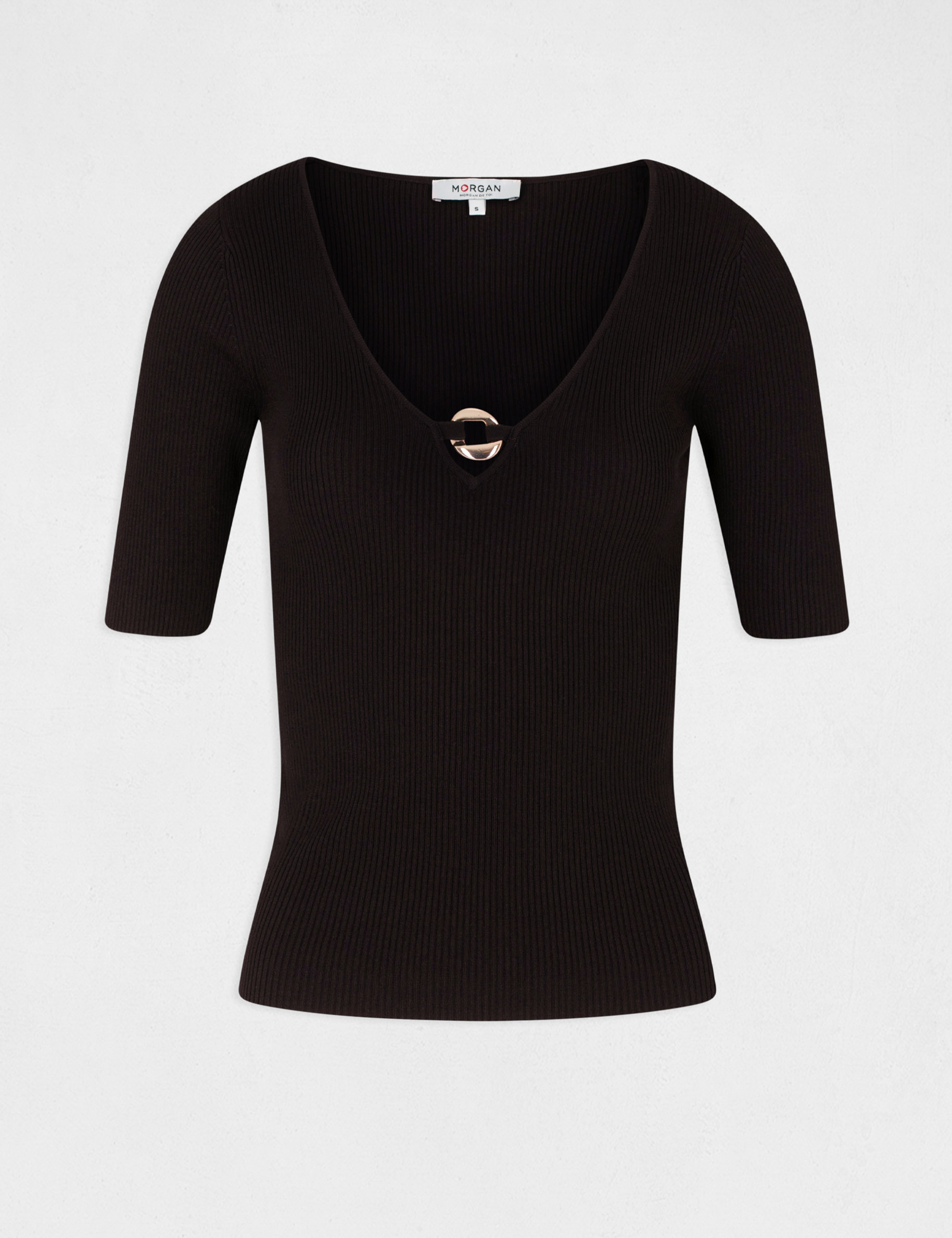 Pull manches 3/4 avec ornement noir femme Pull manches 3/4 avec ornement noir femme