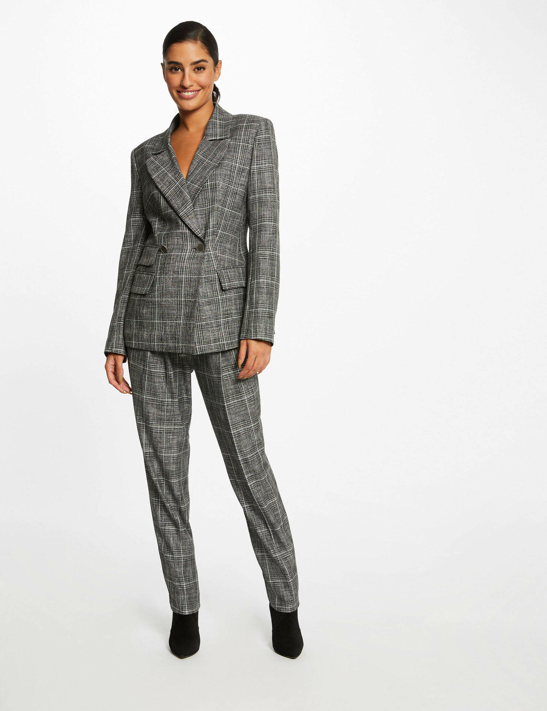 Veste tailleur city droite à carreaux gris moyen femme Veste tailleur city droite à carreaux gris moyen femme
