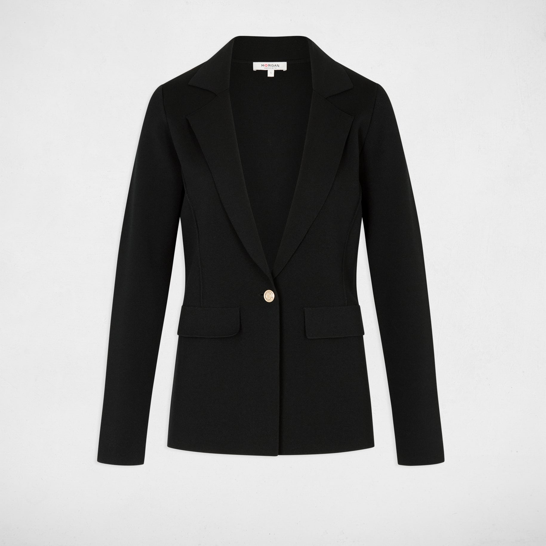 Veste cintr&eacute;e col &agrave; revers noir femme