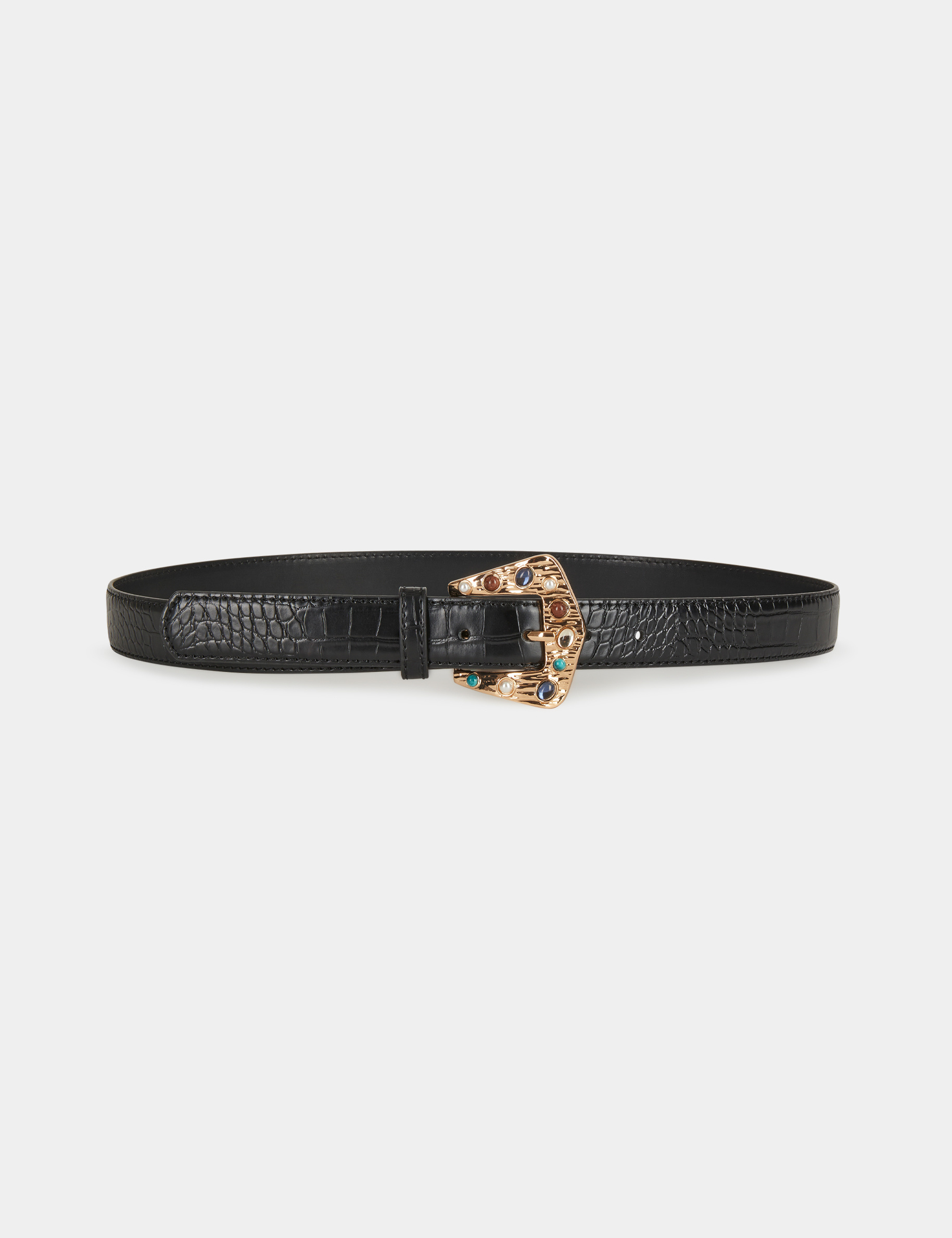 Ceinture avec boucle détails bijoux noir femme