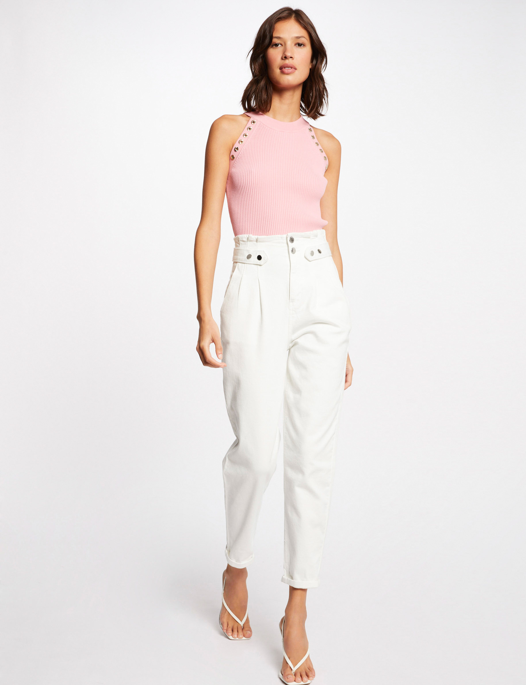 Pull débardeur avec encolure américaine rose femme Pull débardeur avec encolure américaine rose femme