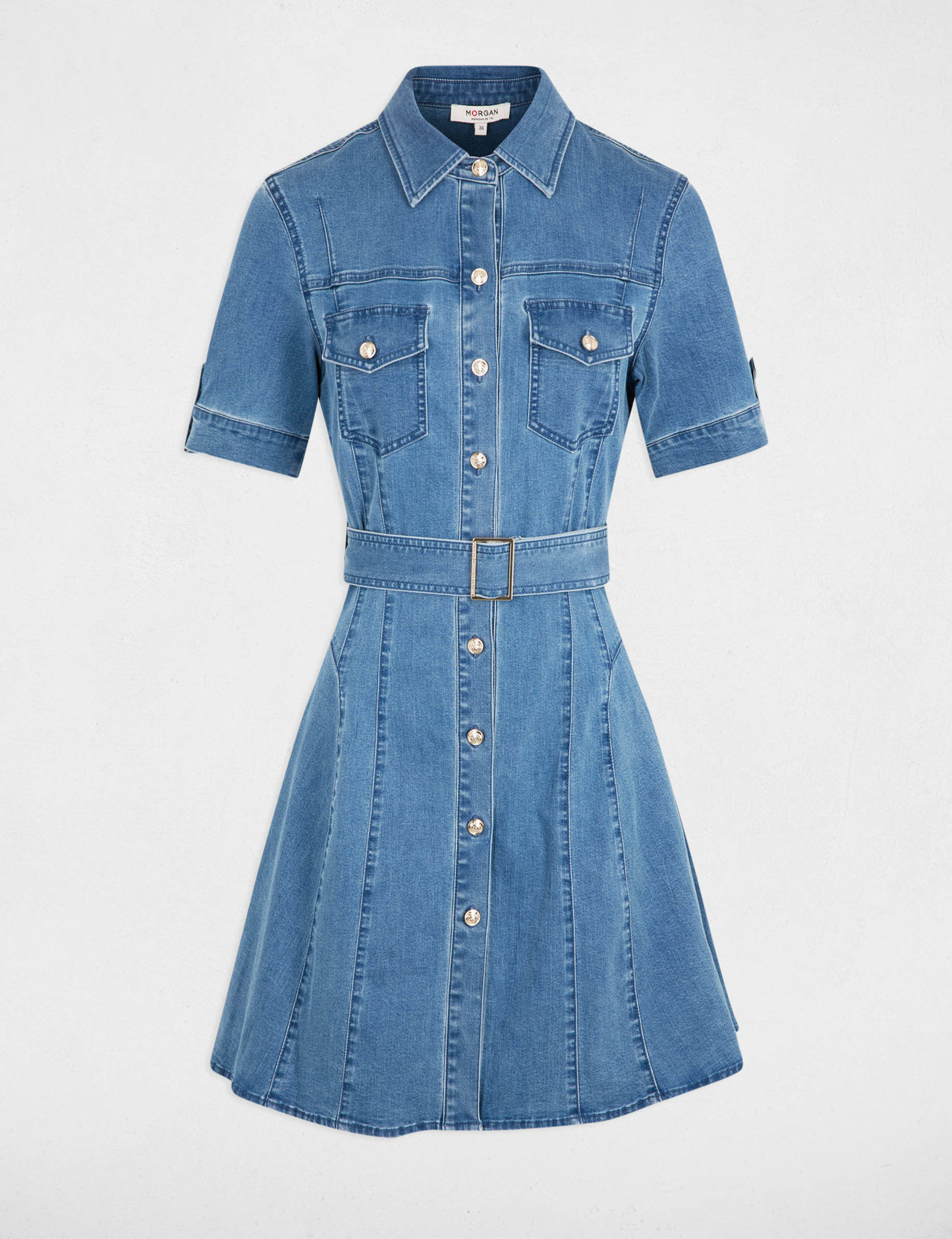 robe courte patineuse en jean denim stone femme Robe courte patineuse en jean denim stone femme