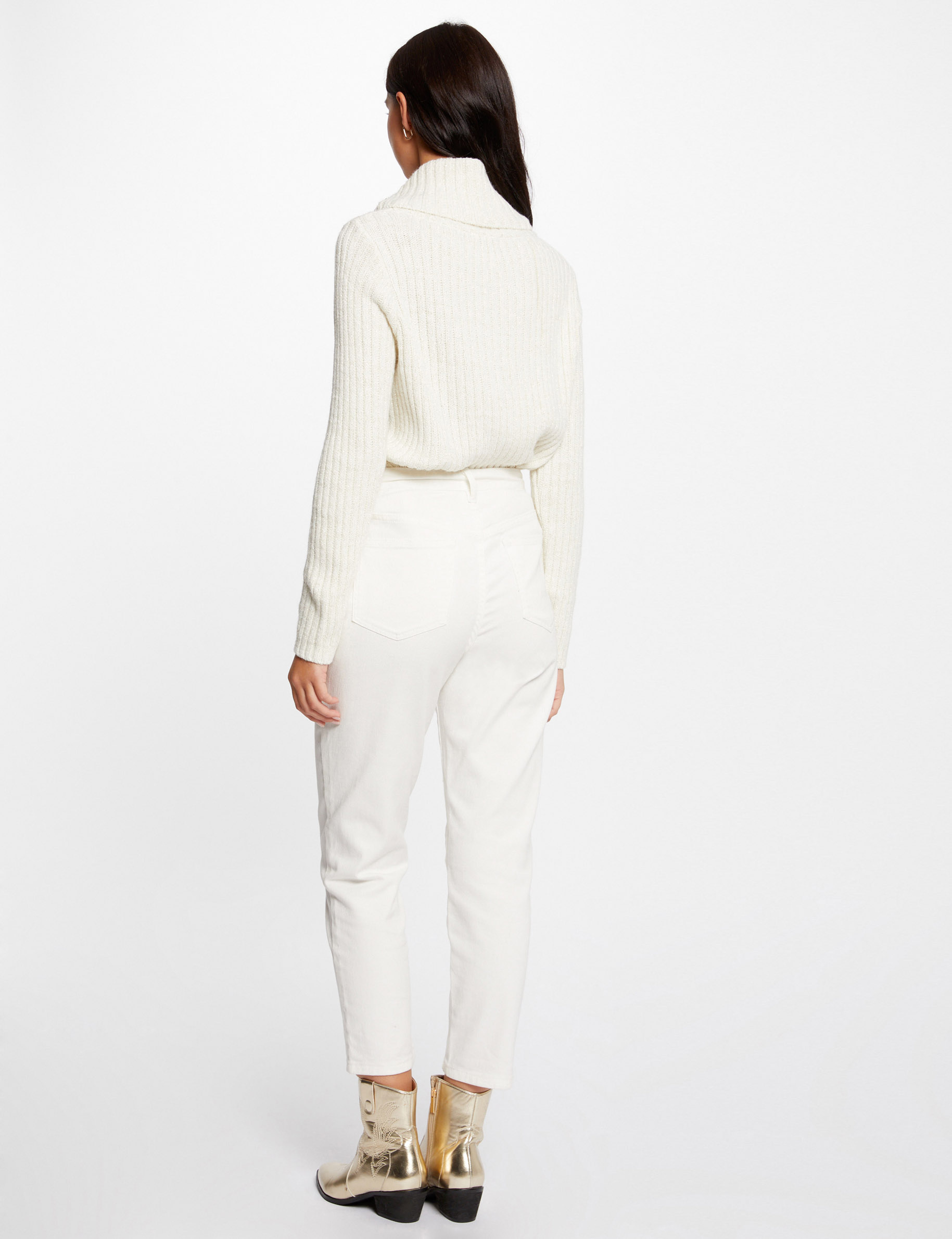 Pull manches longues à col roulé ecru femme