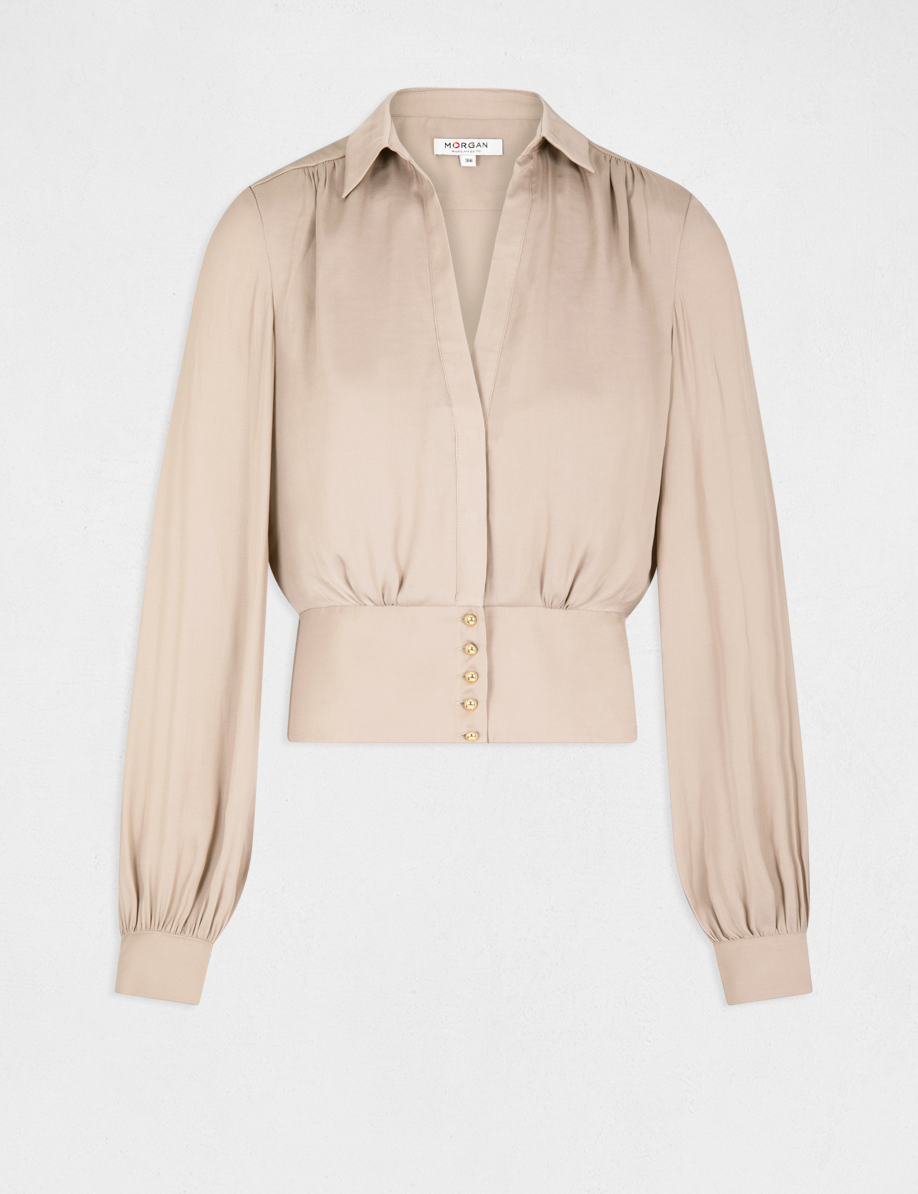 Blouse manches longues taupe femme