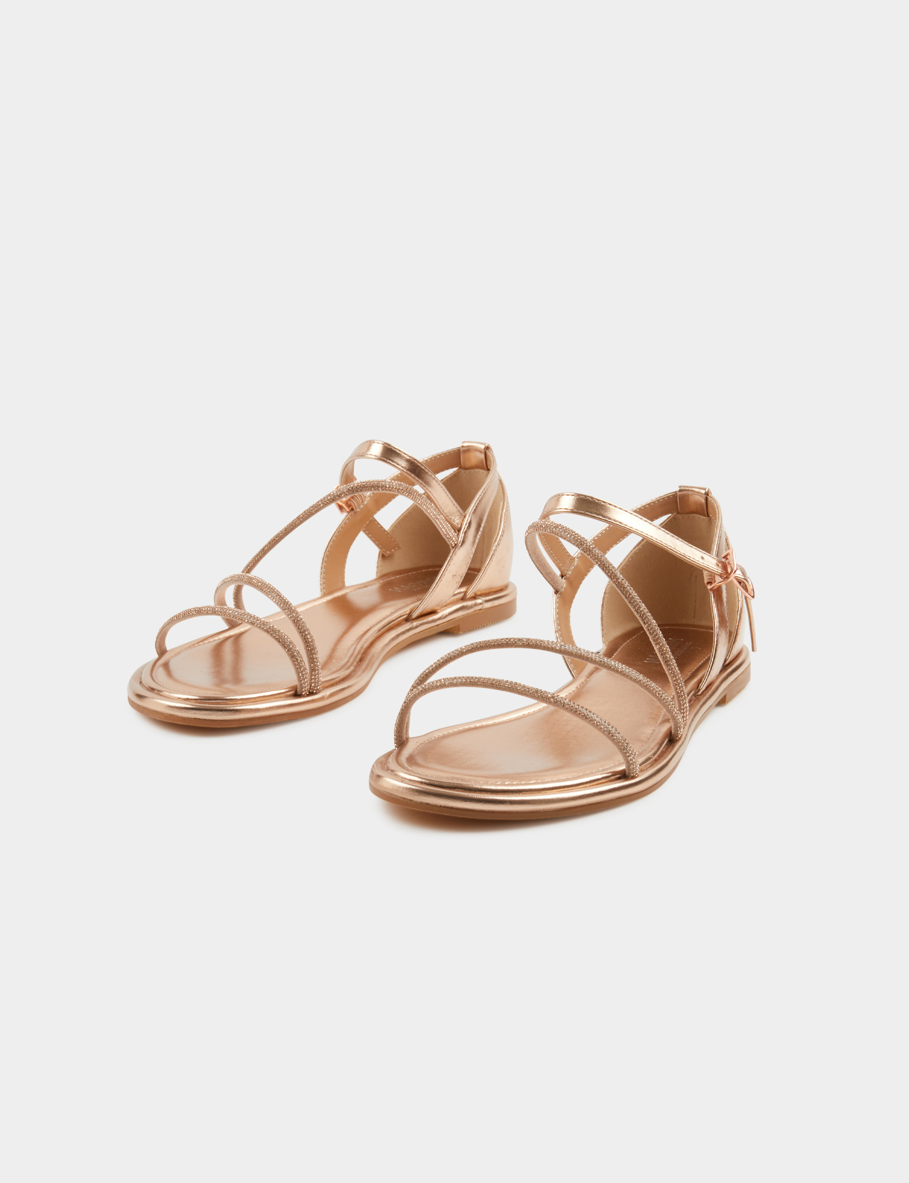 Sandales plates avec détails strass vieux rose femme Sandales plates avec détails strass vieux rose femme