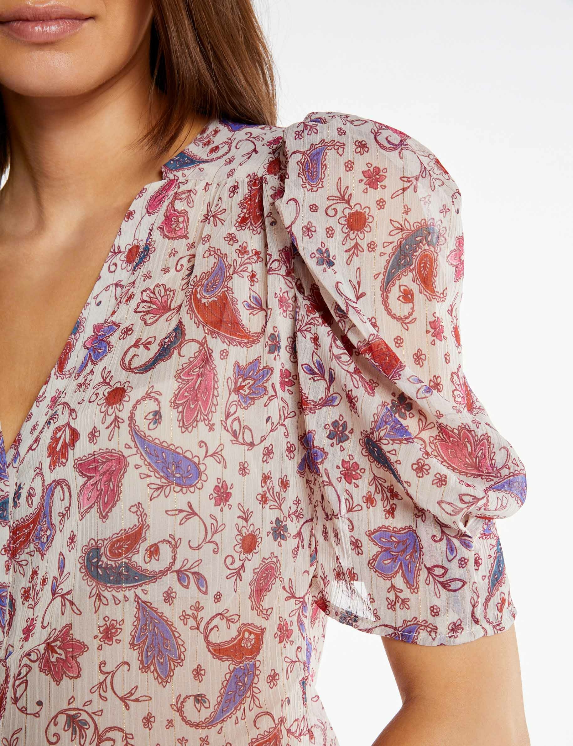 Chemise manches courtes imprimée ecru femme
