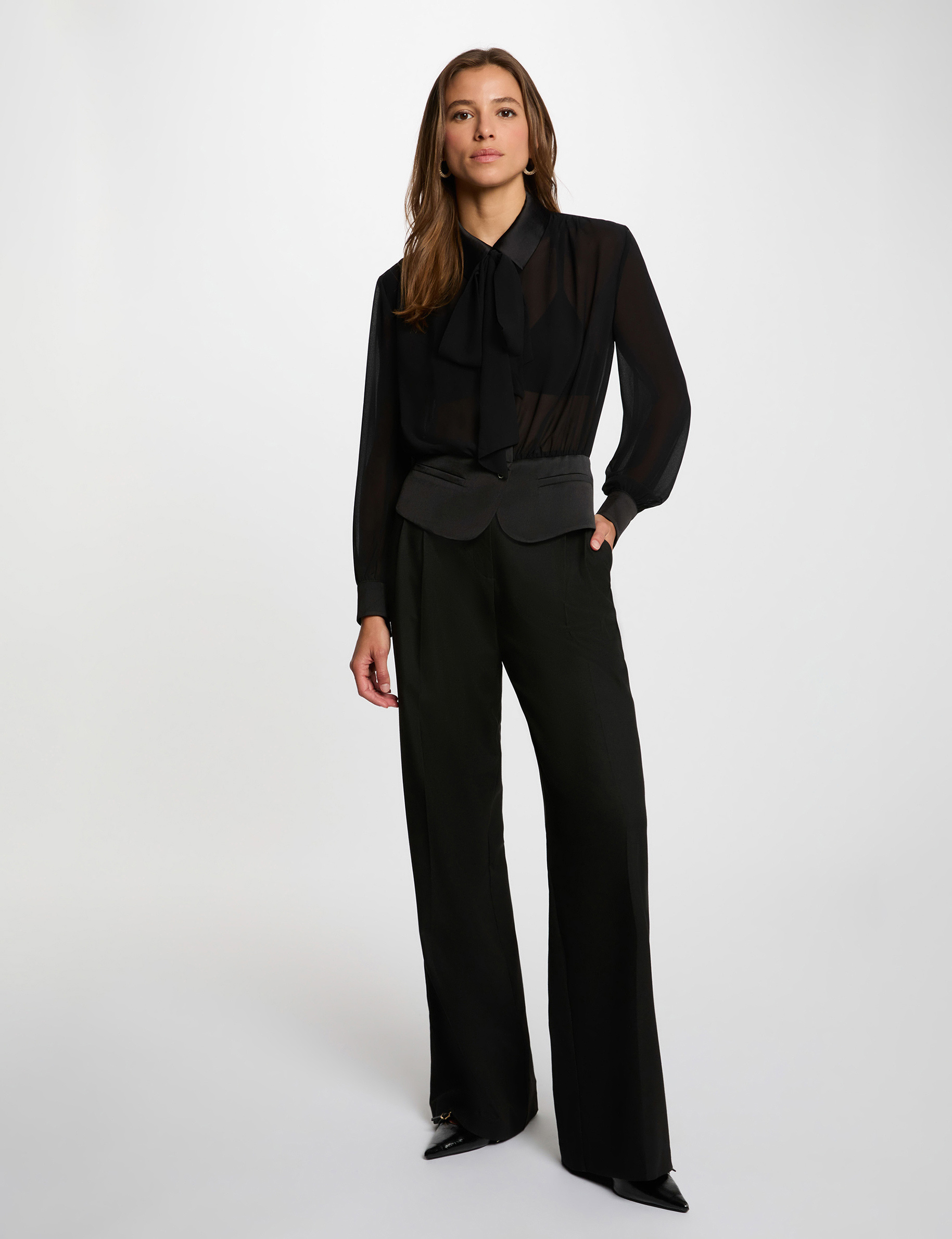 Chemise voile lavalli&egrave;re noir femme