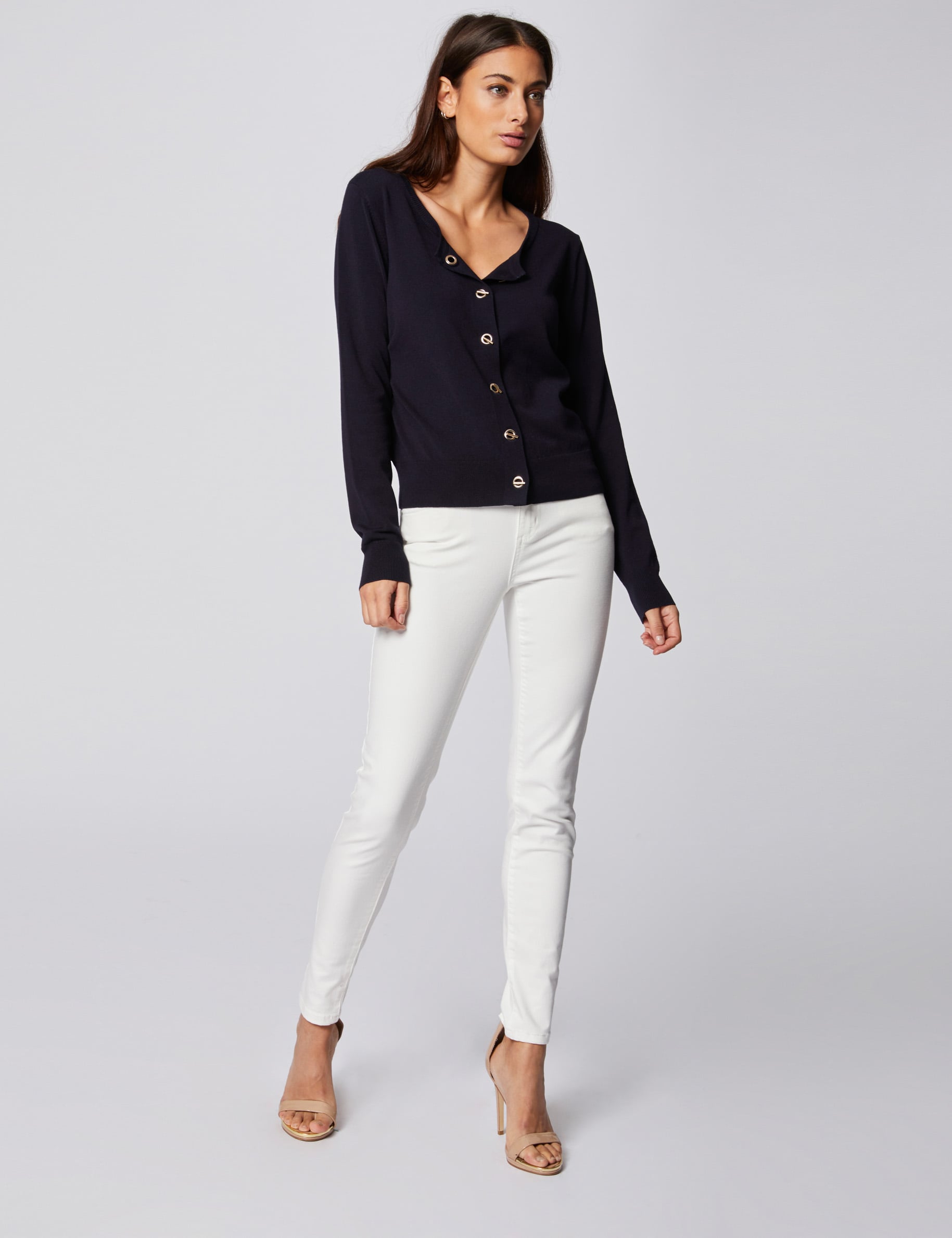 Pantalon skinny taille standard 5 poches ecru femme
