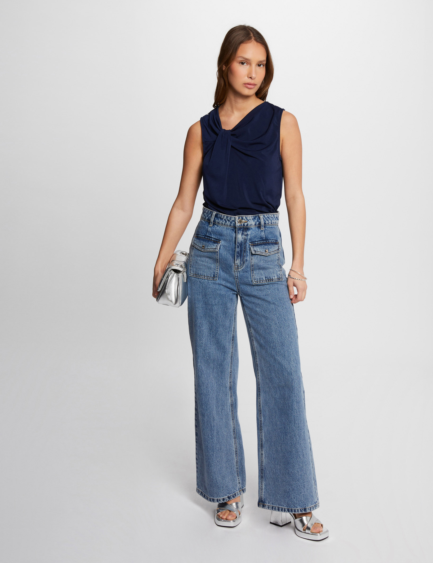 Haut En Dentelle Marine Topshop Taille 8 - Occasion Très Bon état Manches Courtes