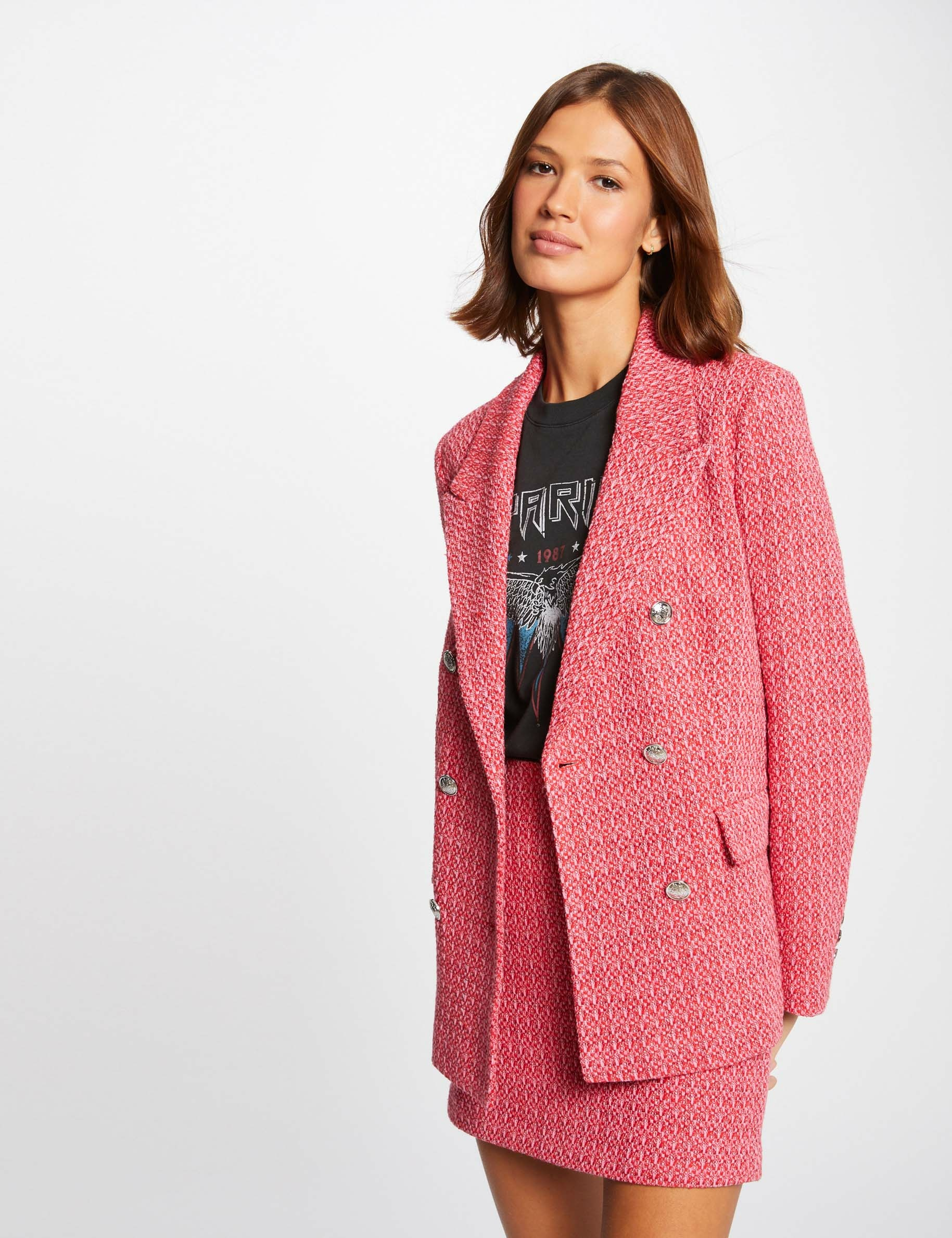 Veste droite boutonnée fuchsia femme Veste droite boutonnée fuchsia femme
