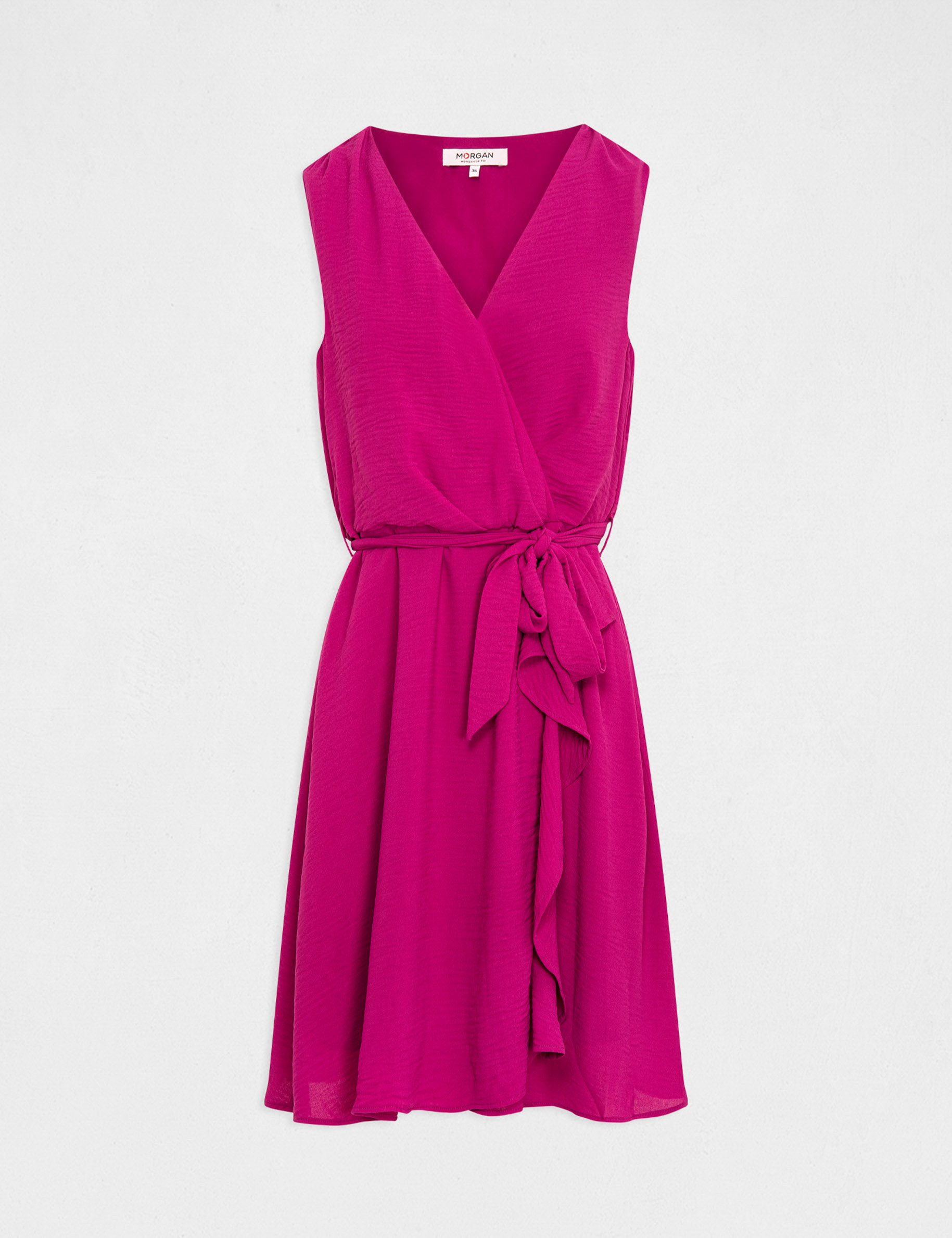 Robe portefeuille fluide ceinturée framboise femme