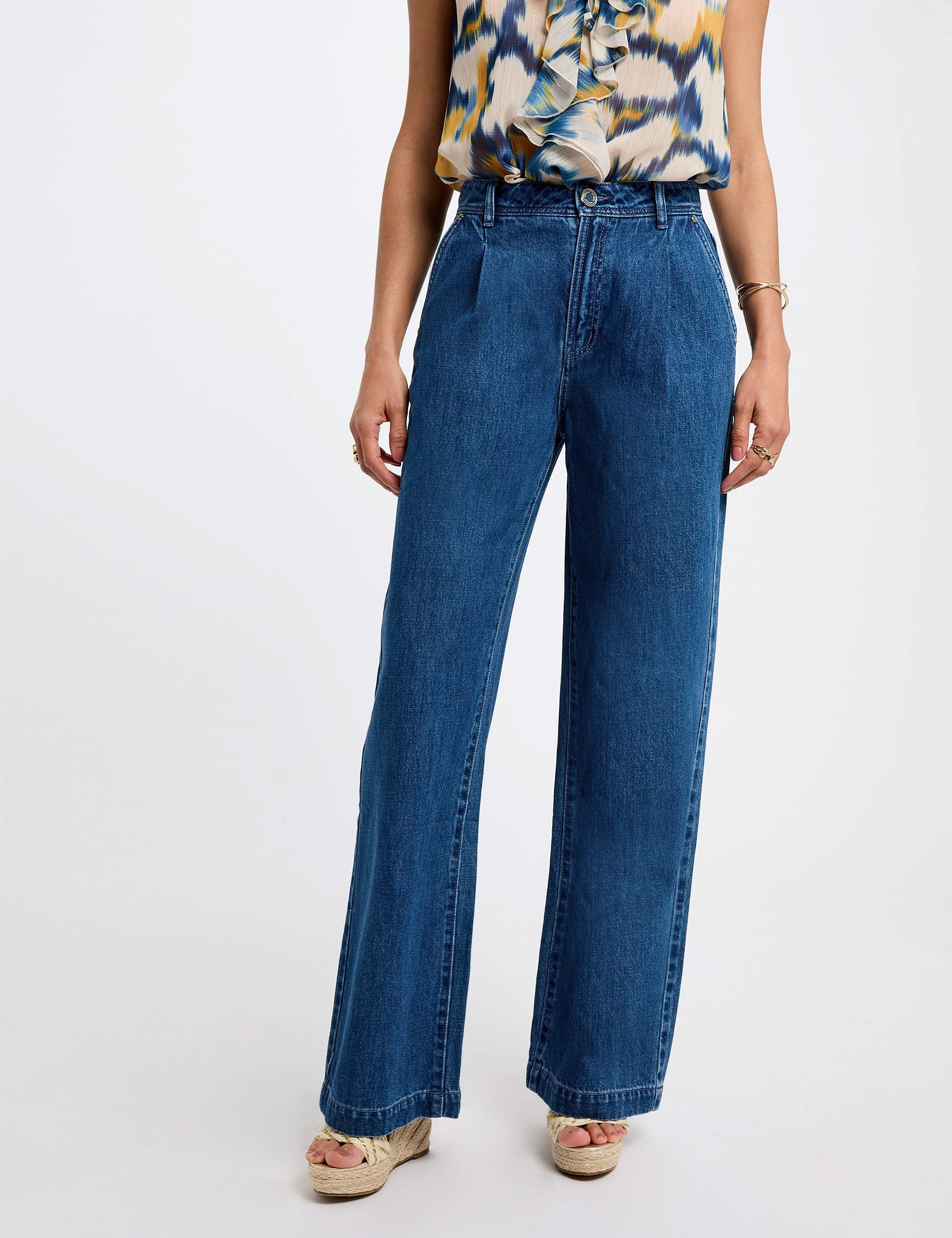 Jeans large taille haute denim stone femme
