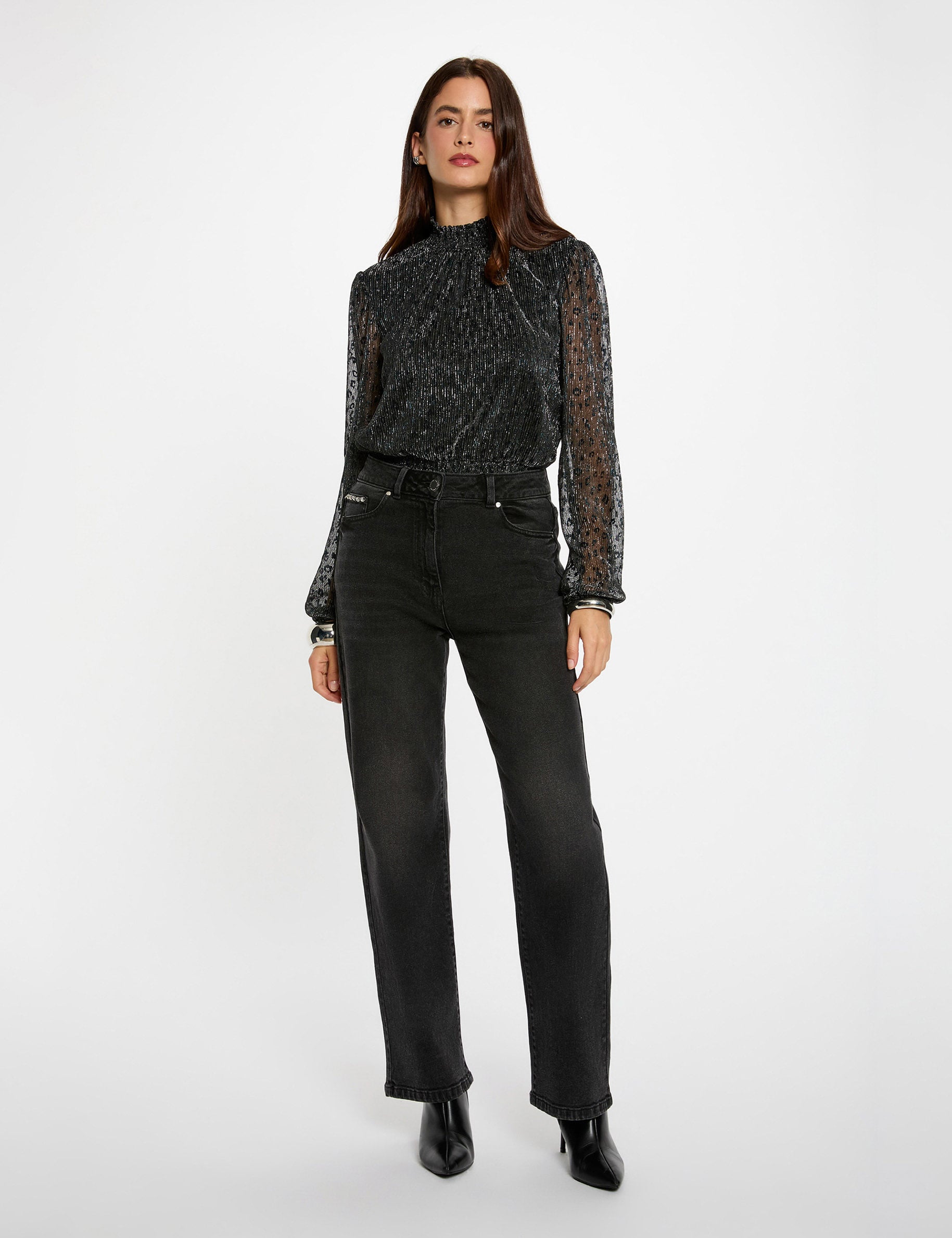 T-shirt col montant noir femme