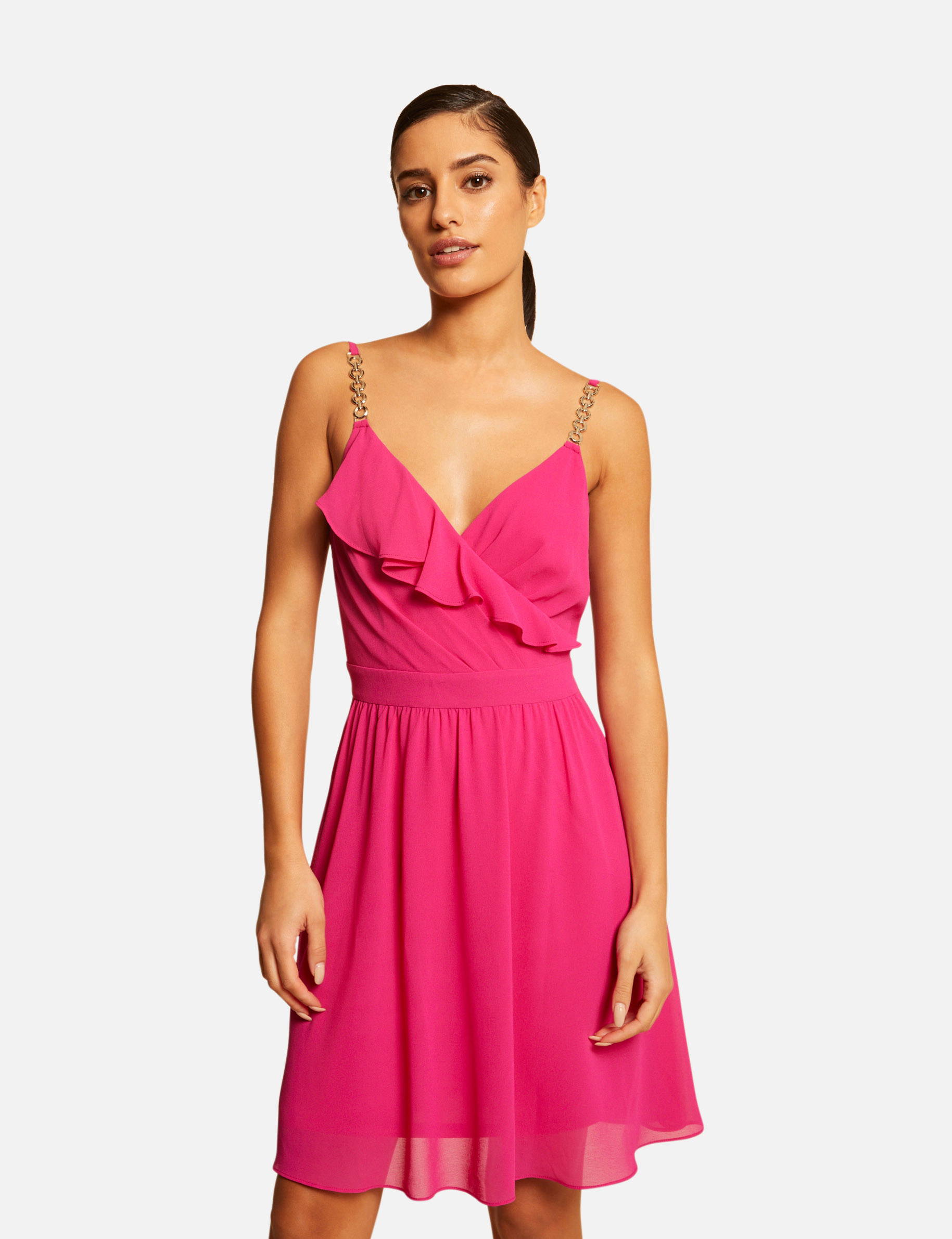 Robe patineuse avec col cache-coeur rose fonce femme Robe patineuse avec col cache-coeur rose fonce femme