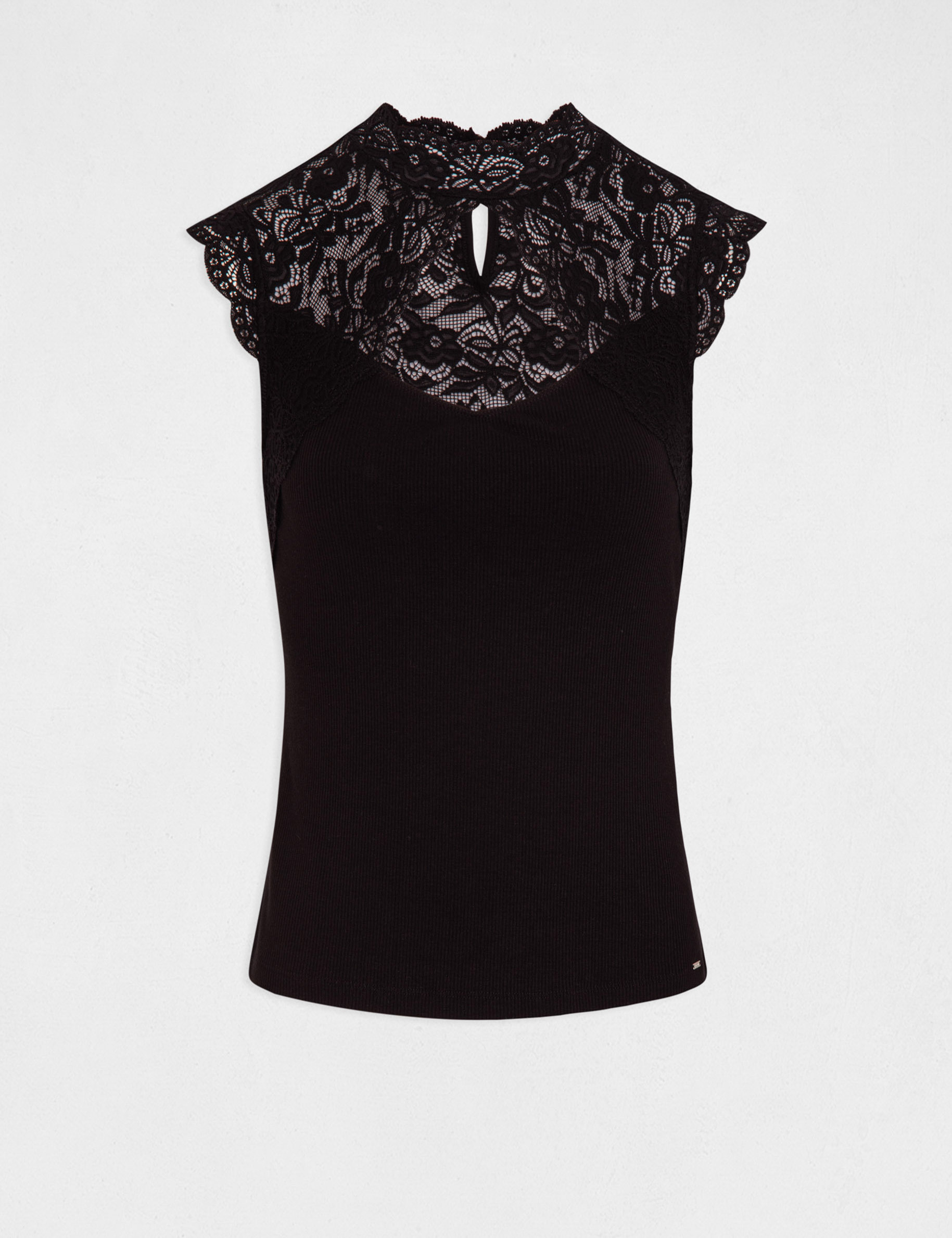 t shirt sans manches a dentelle noir femme T-shirt sans manches à dentelle noir femme