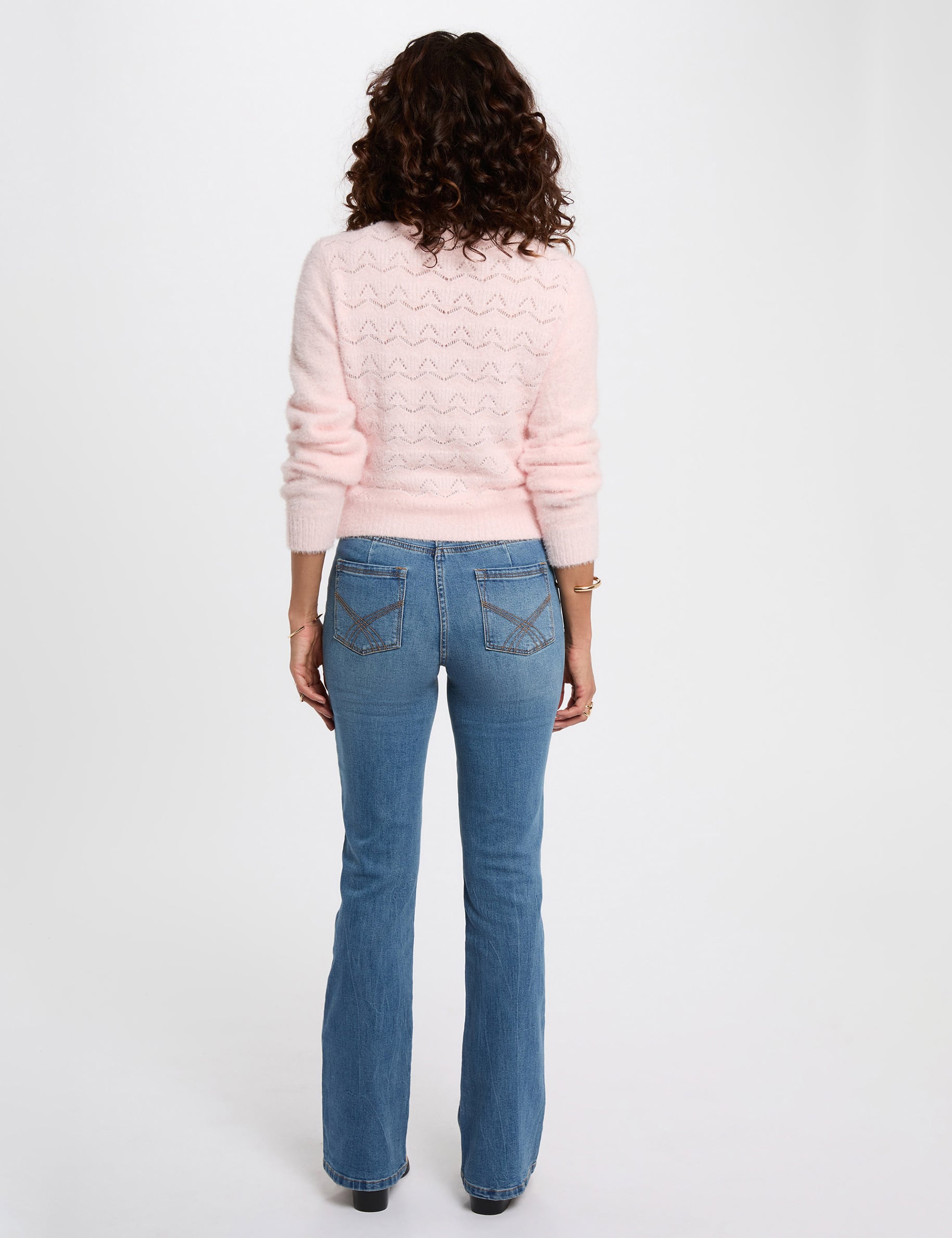 Gilet col v textur&eacute; rose clair femme