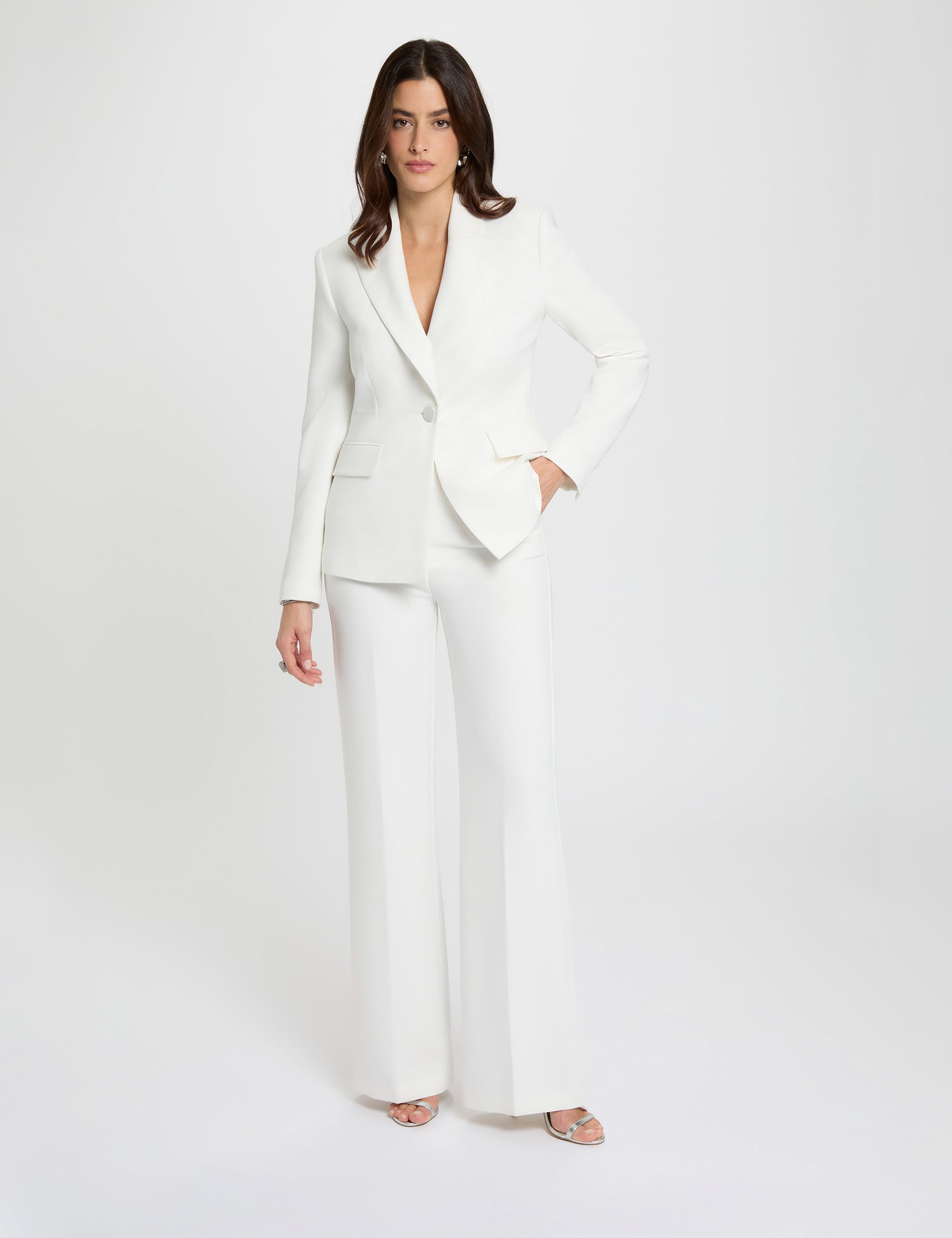 Pantalon large taille haute blanc femme