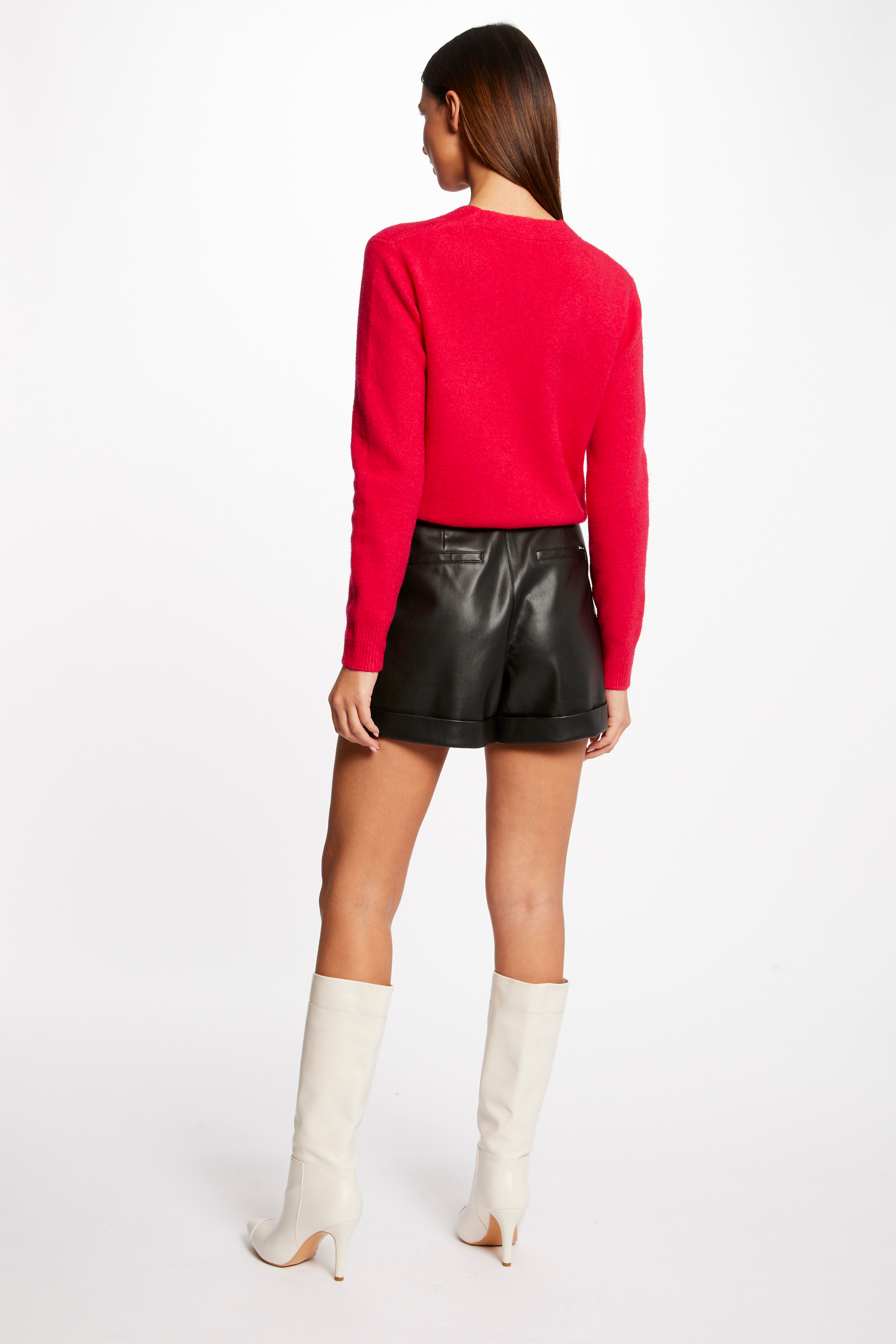 Gilet manches longues avec col en V framboise femme Gilet manches longues avec col en V framboise femme