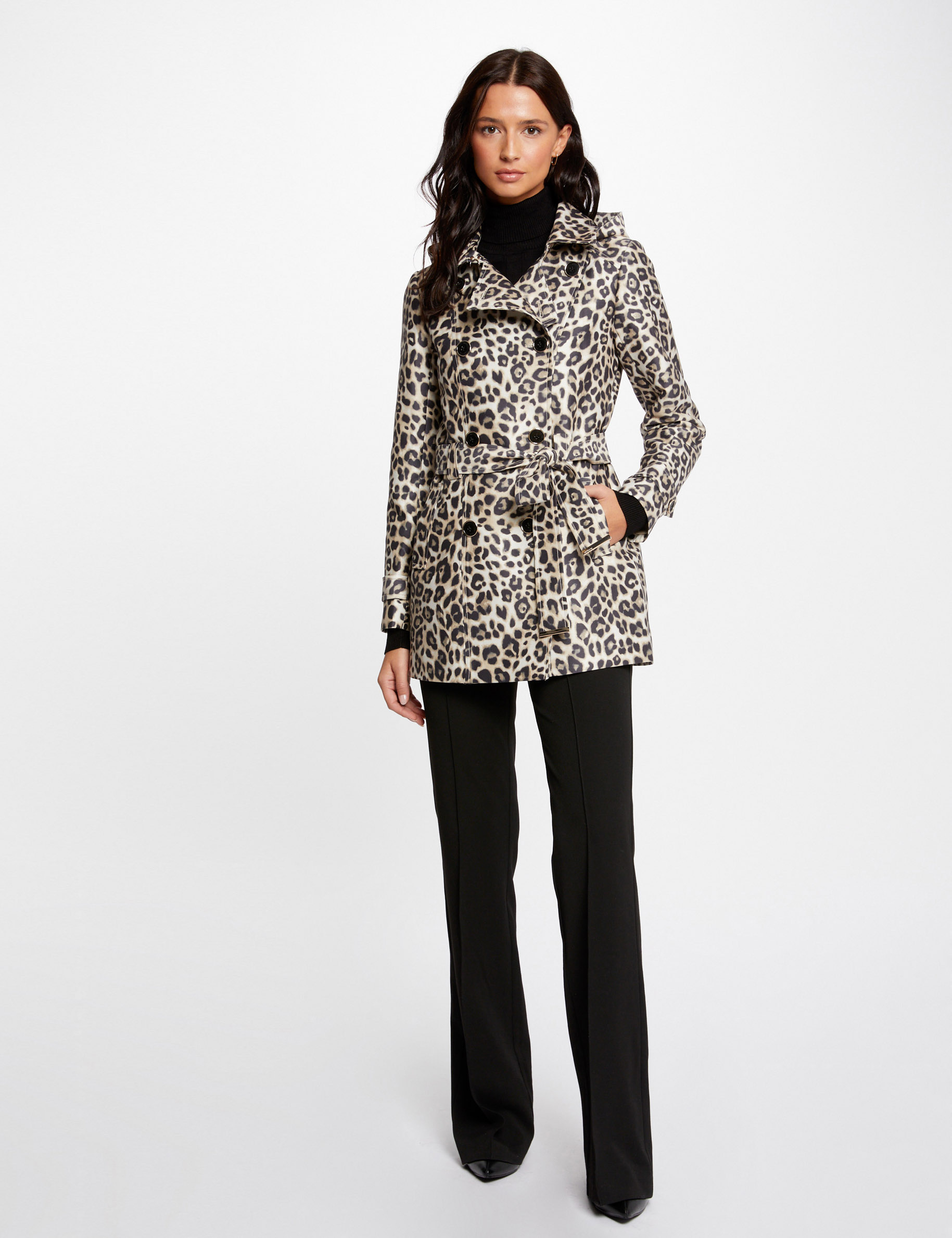 trench droit ceinture imprime leopard multico femme Trench droit ceinturé imprimé léopard multico femme