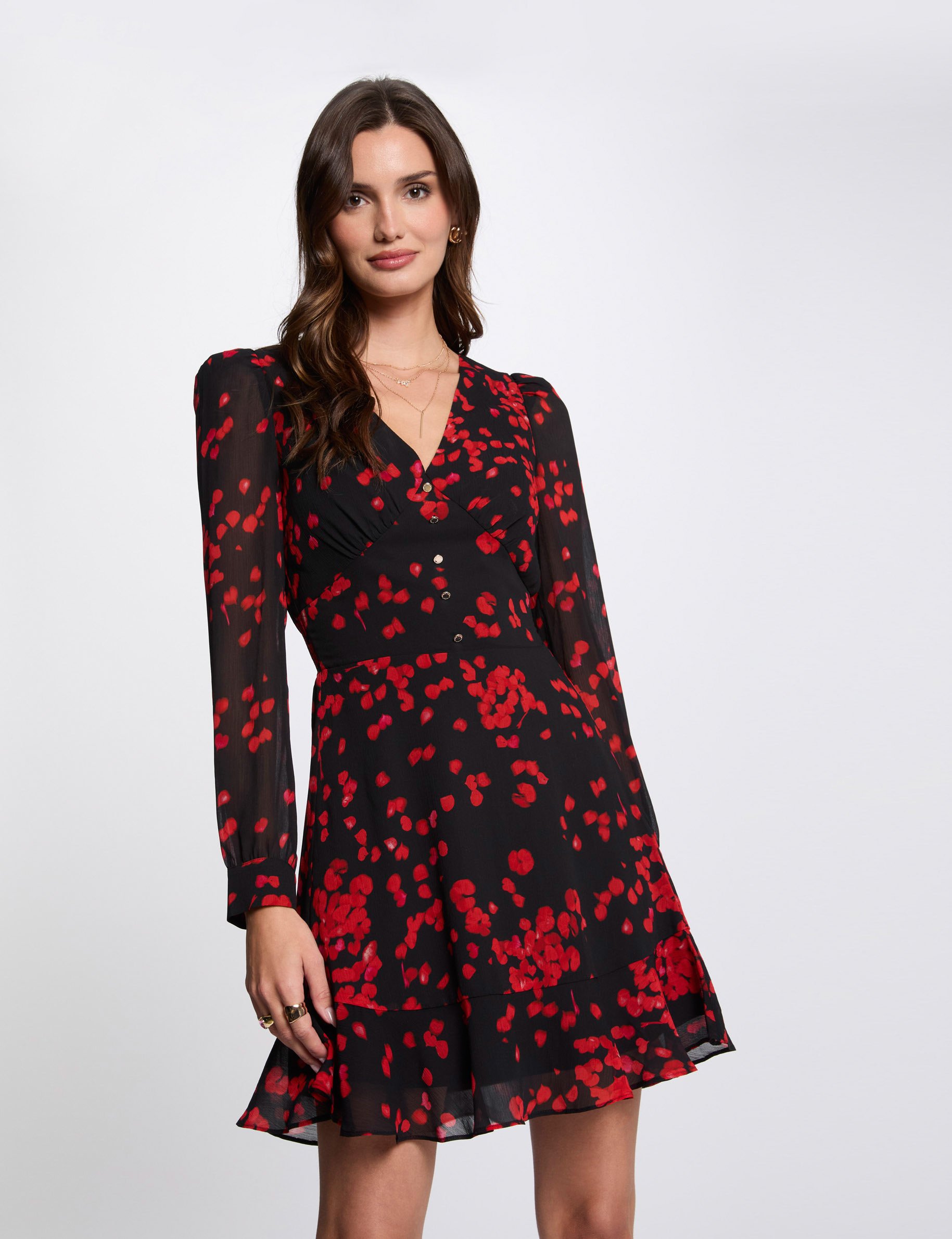 robe courte evasee imprimee multicolore femme Robe courte évasée imprimée multicolore femme