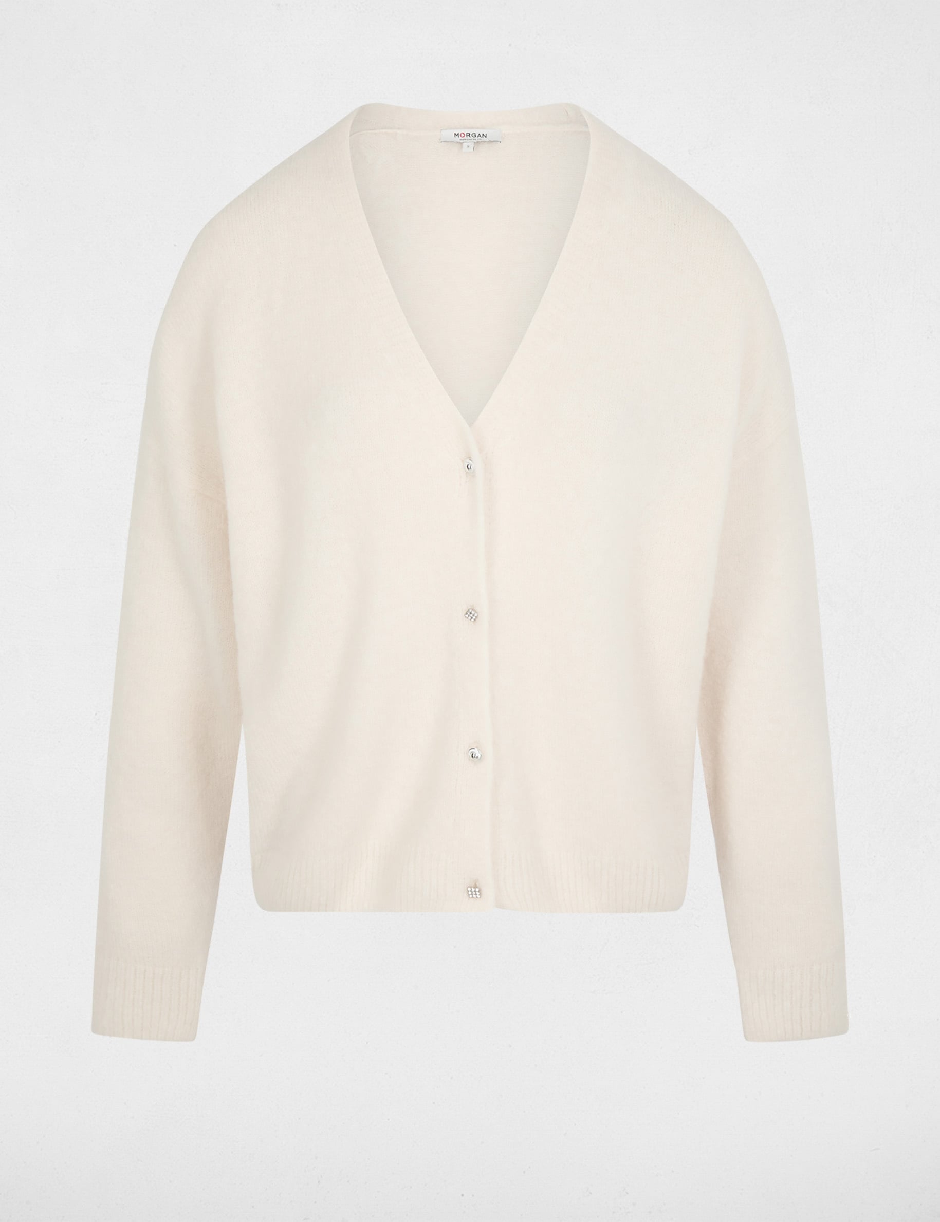 Gilet tricot col v ivoire femme