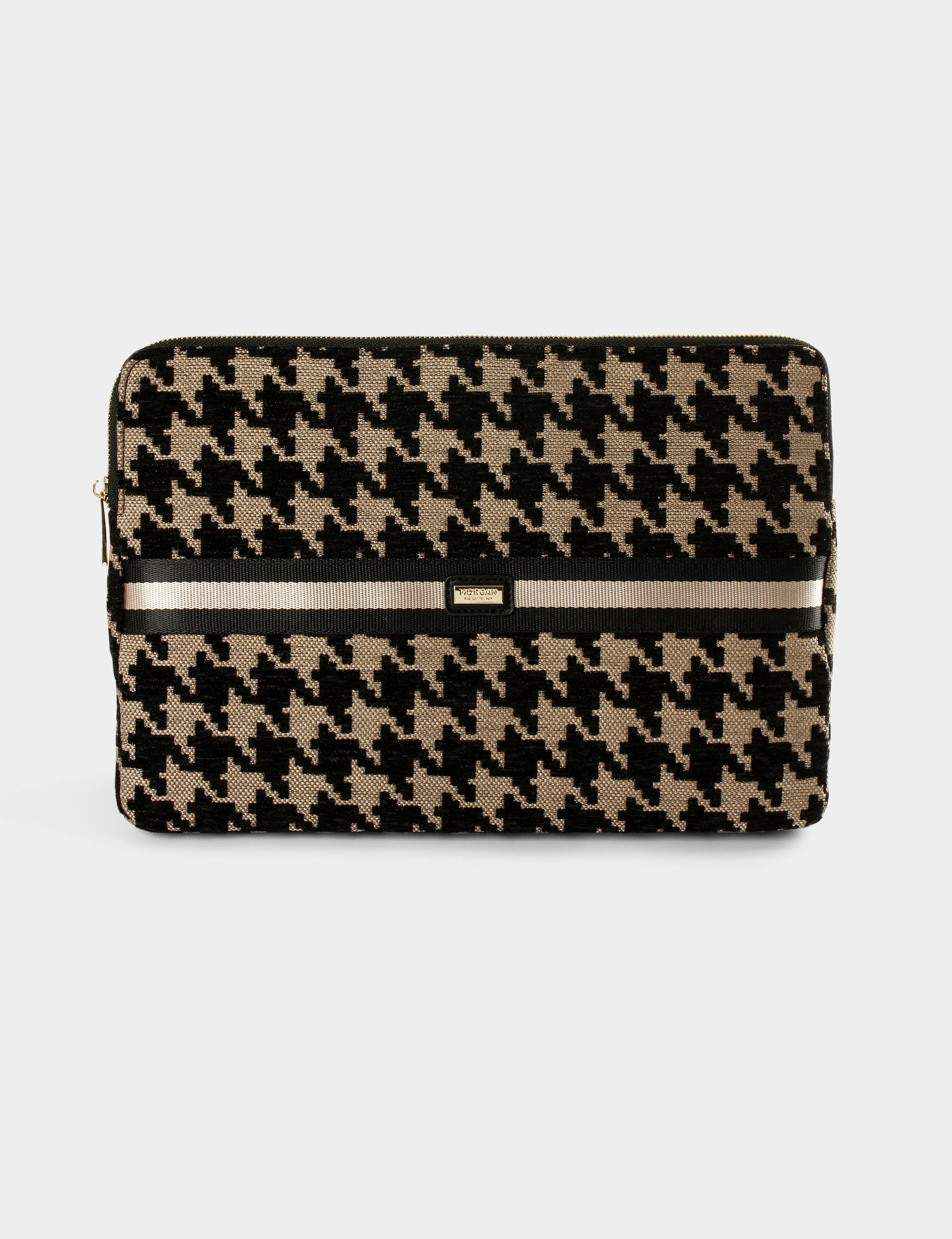Pochette ordinateur imprimé pied de coq marron femme Pochette ordinateur imprimé pied de coq marron femme