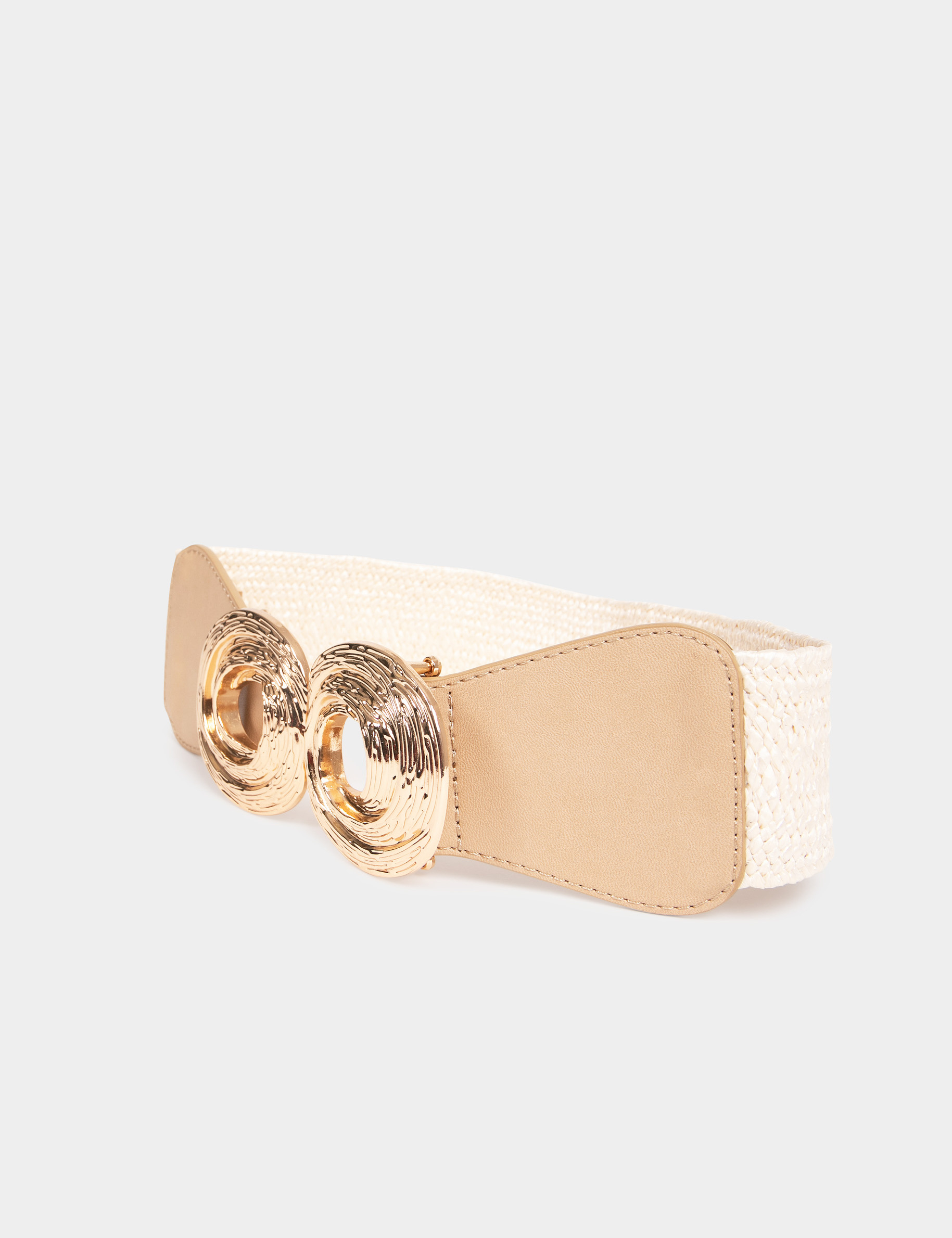 Ceinture élastiquée tressée beige femme Ceinture élastiquée tressée beige femme