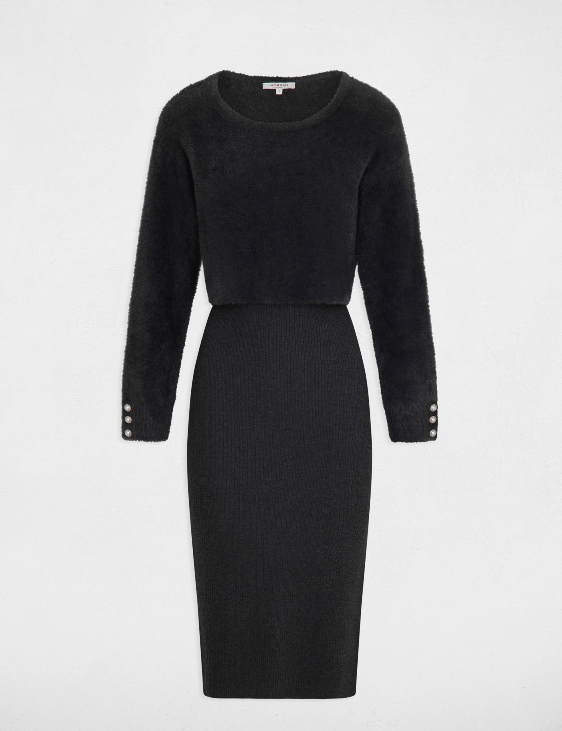 robe pull midi ajustee 2 en 1 gris fonce femme Robe pull midi ajustée 2-en-1 gris foncé femme