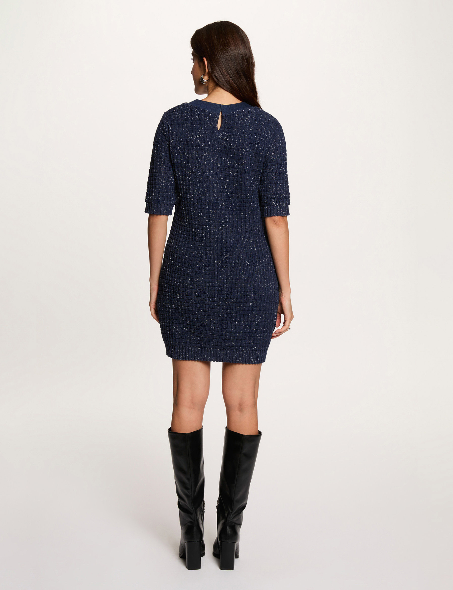 Robe tricot col rond bleu marine femme