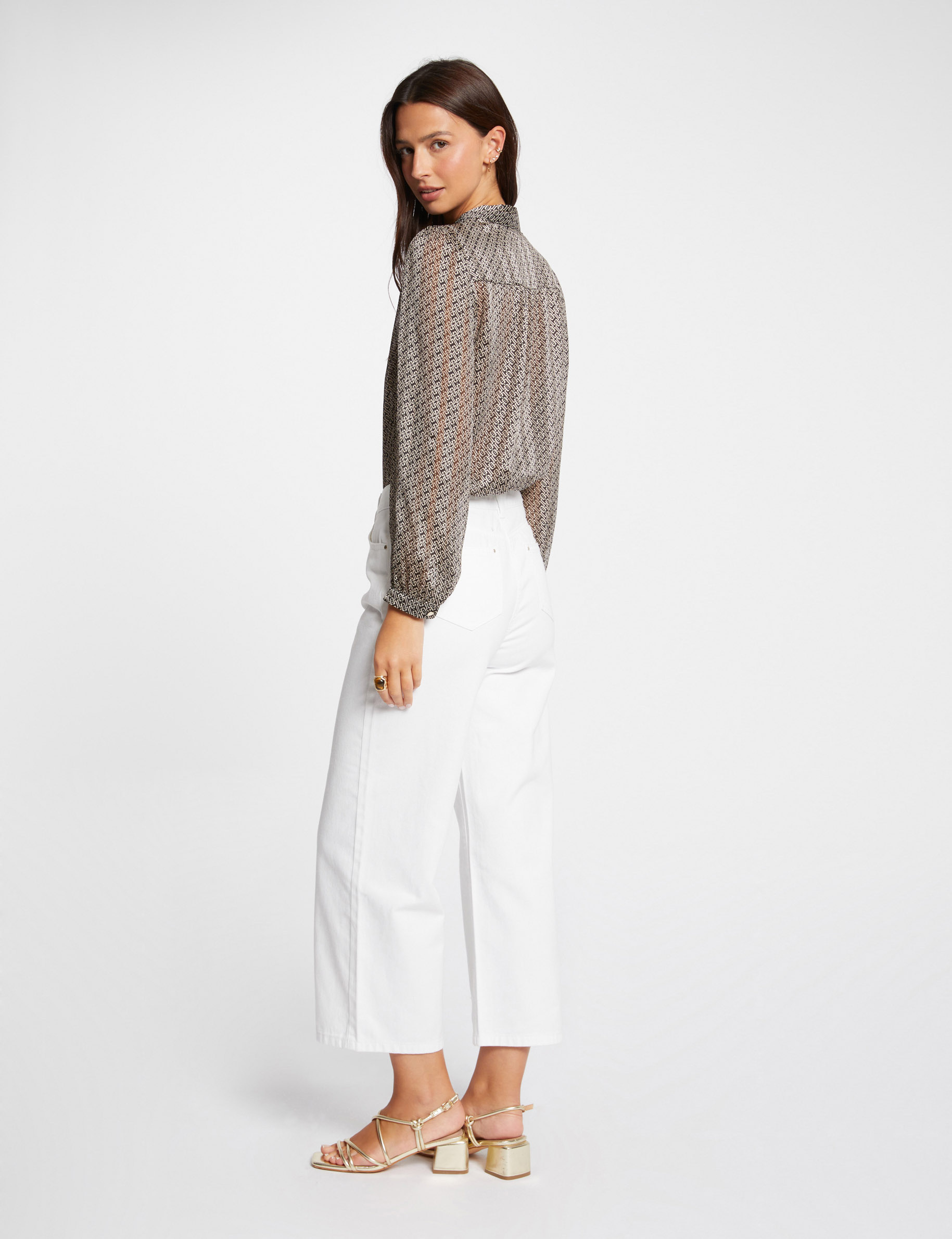Jeans droit 7/8&egrave;me ecru femme