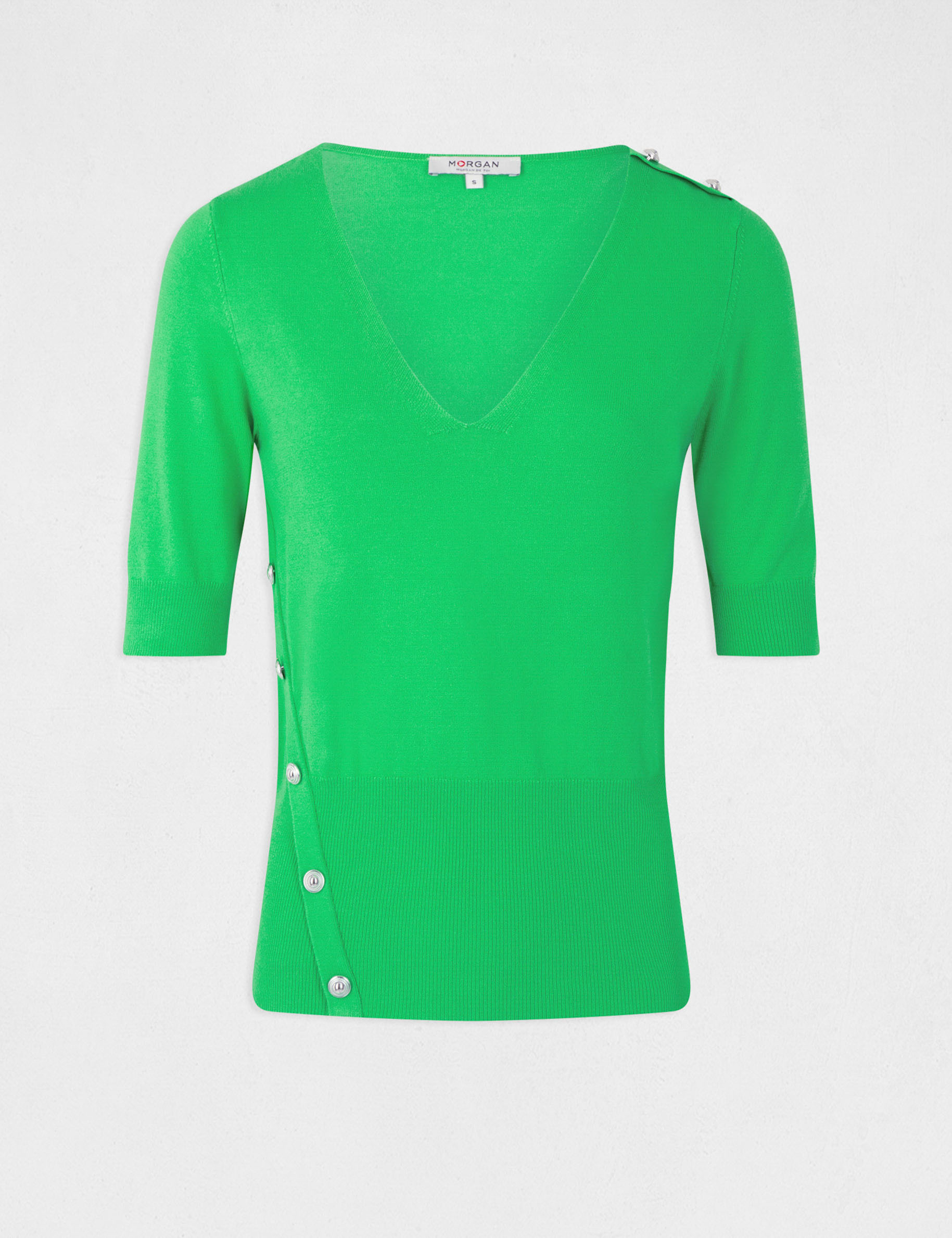 pull manches 34 avec boutons vert clair femme Pull manches 3/4 avec boutons vert clair femme