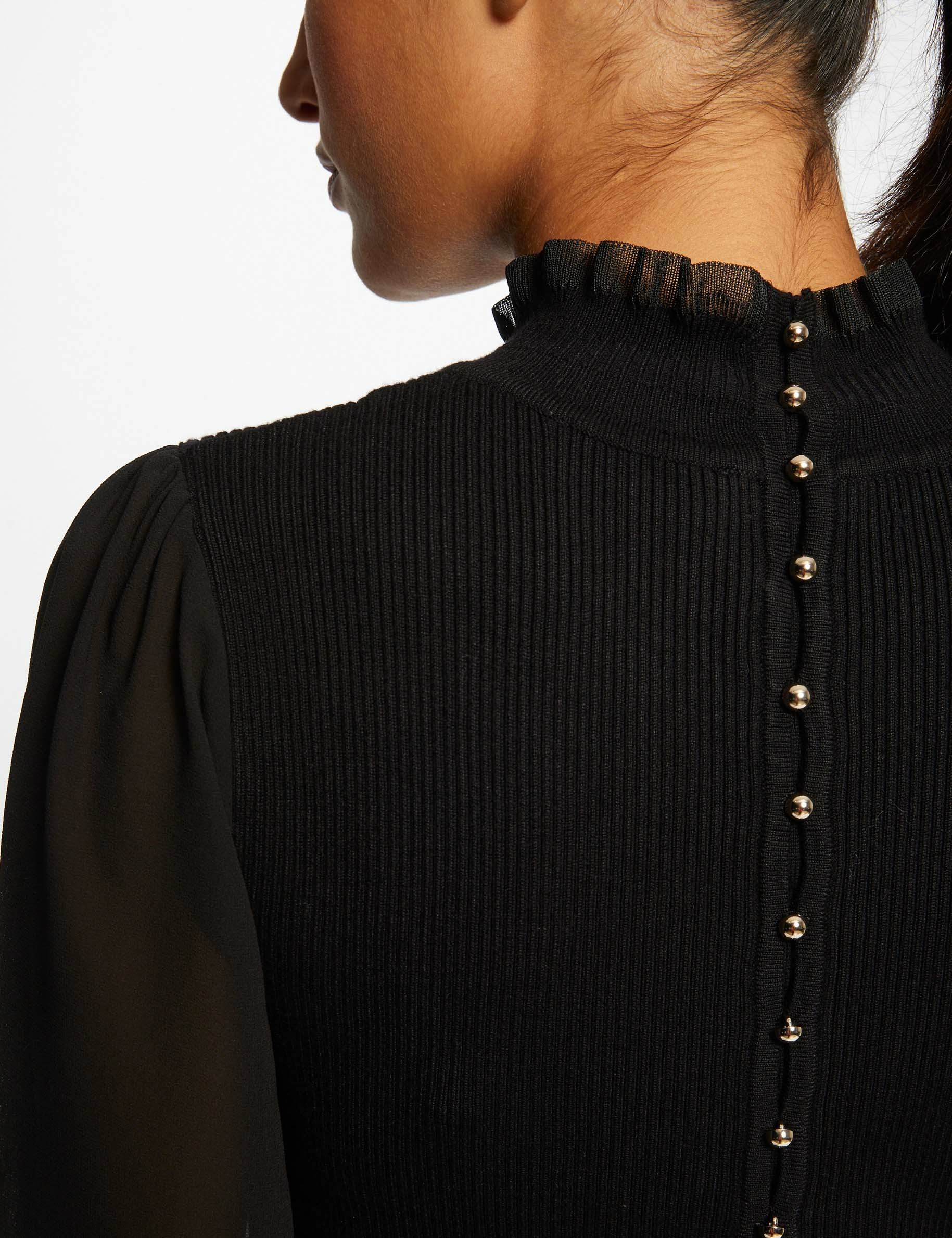 Pull manches longues boutonné noir femme