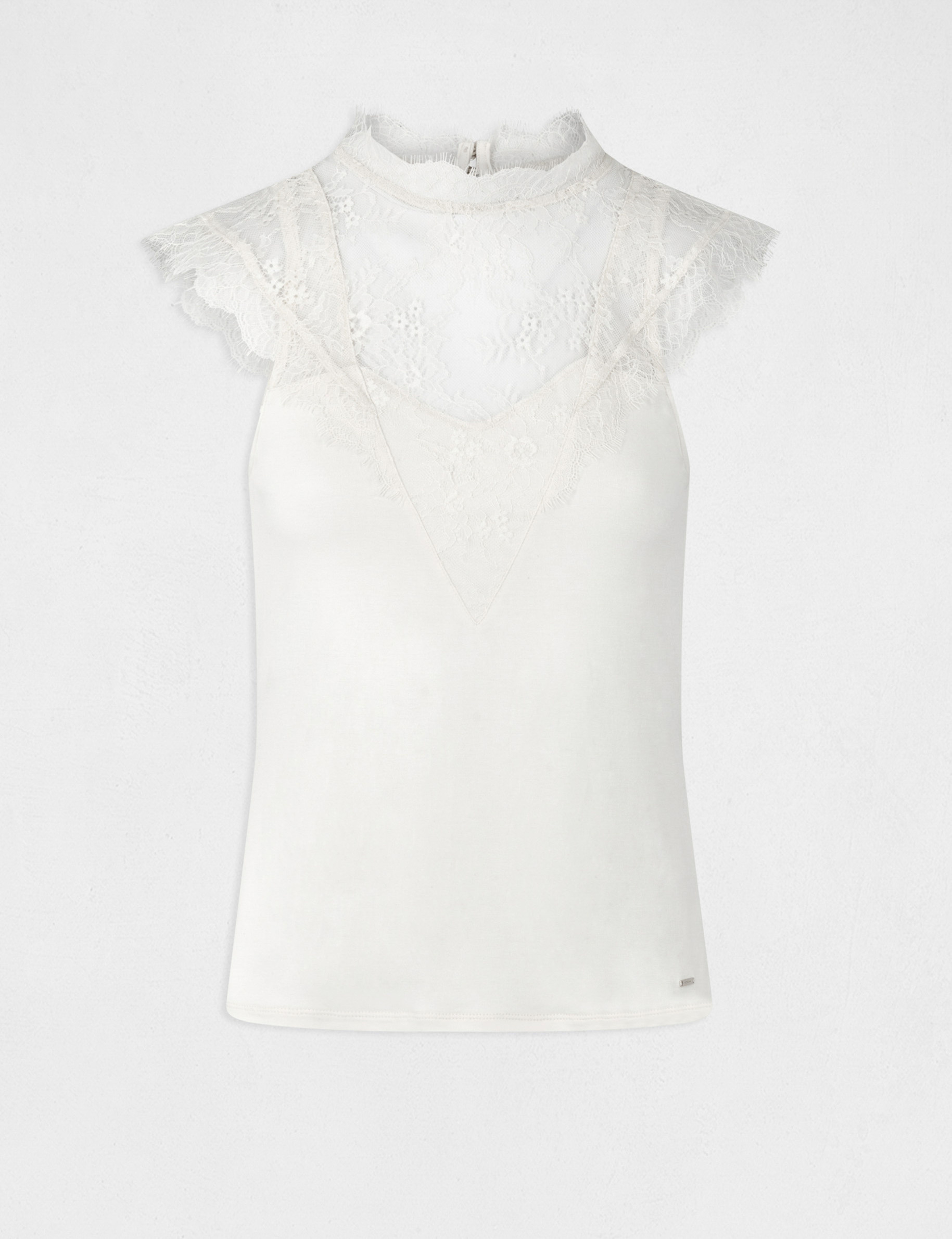 T-shirt manches courtes à dentelle ecru moyen femme T-shirt manches courtes à dentelle ecru moyen femme