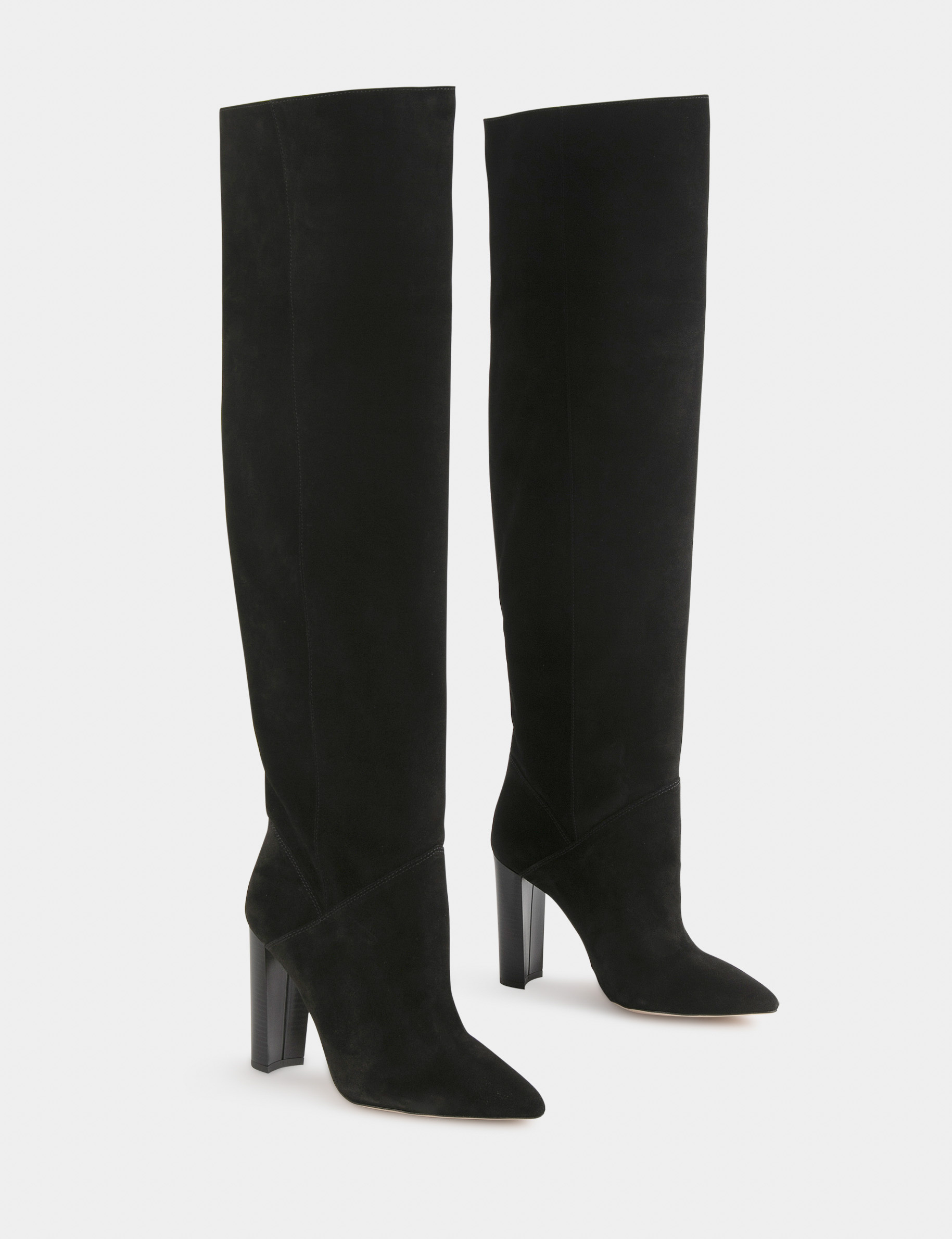 Bottes cuissardes à talons en cuir noir femme Bottes cuissardes à talons en cuir noir femme