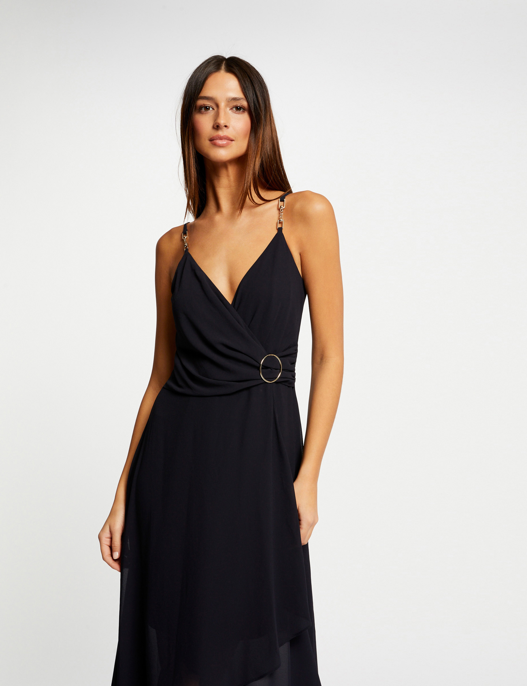 robe mi longue a fines bretelles marine femme Robe mi-longue à fines bretelles marine femme