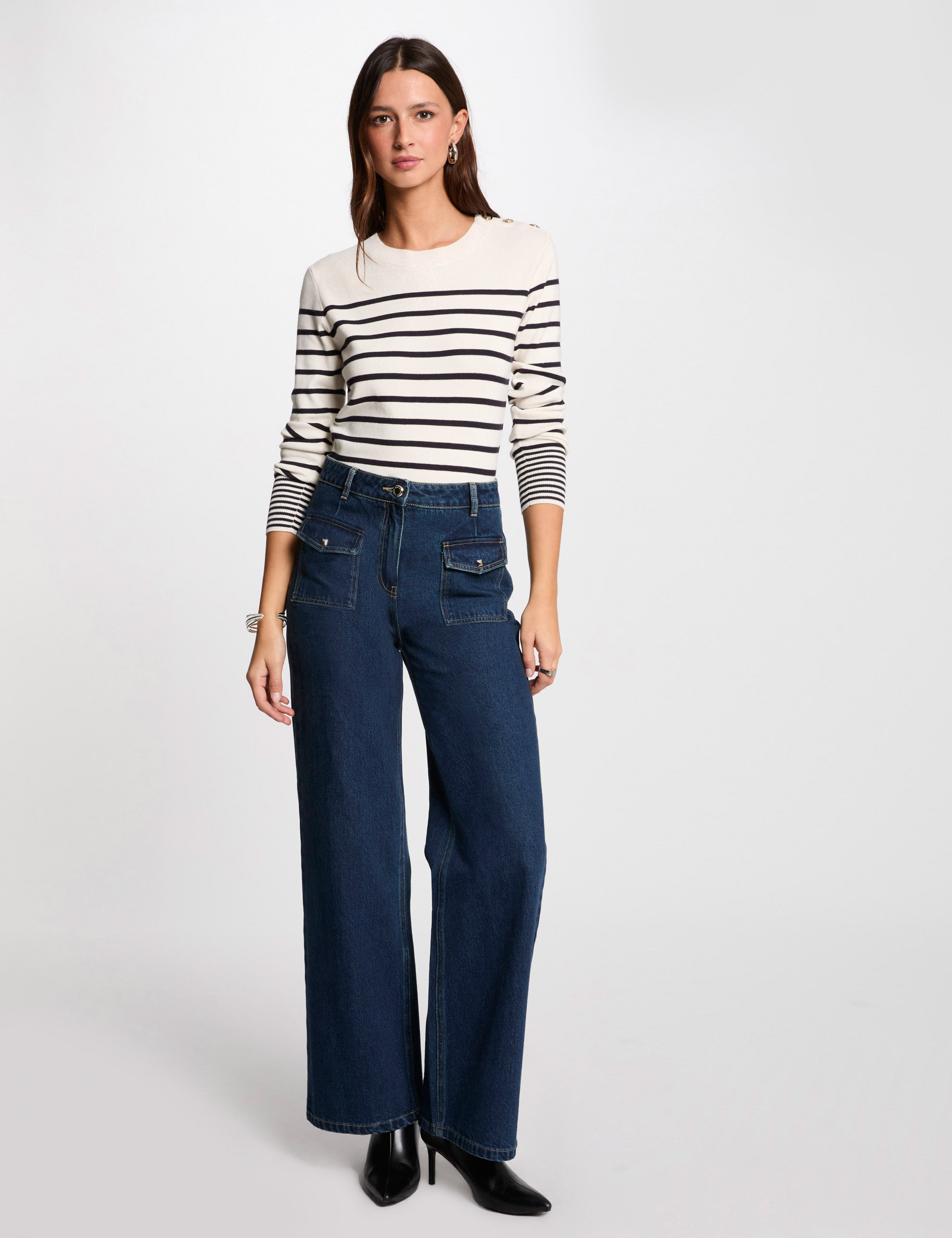 pull manches longues a rayures ecru femme Pull manches longues à rayures ecru femme
