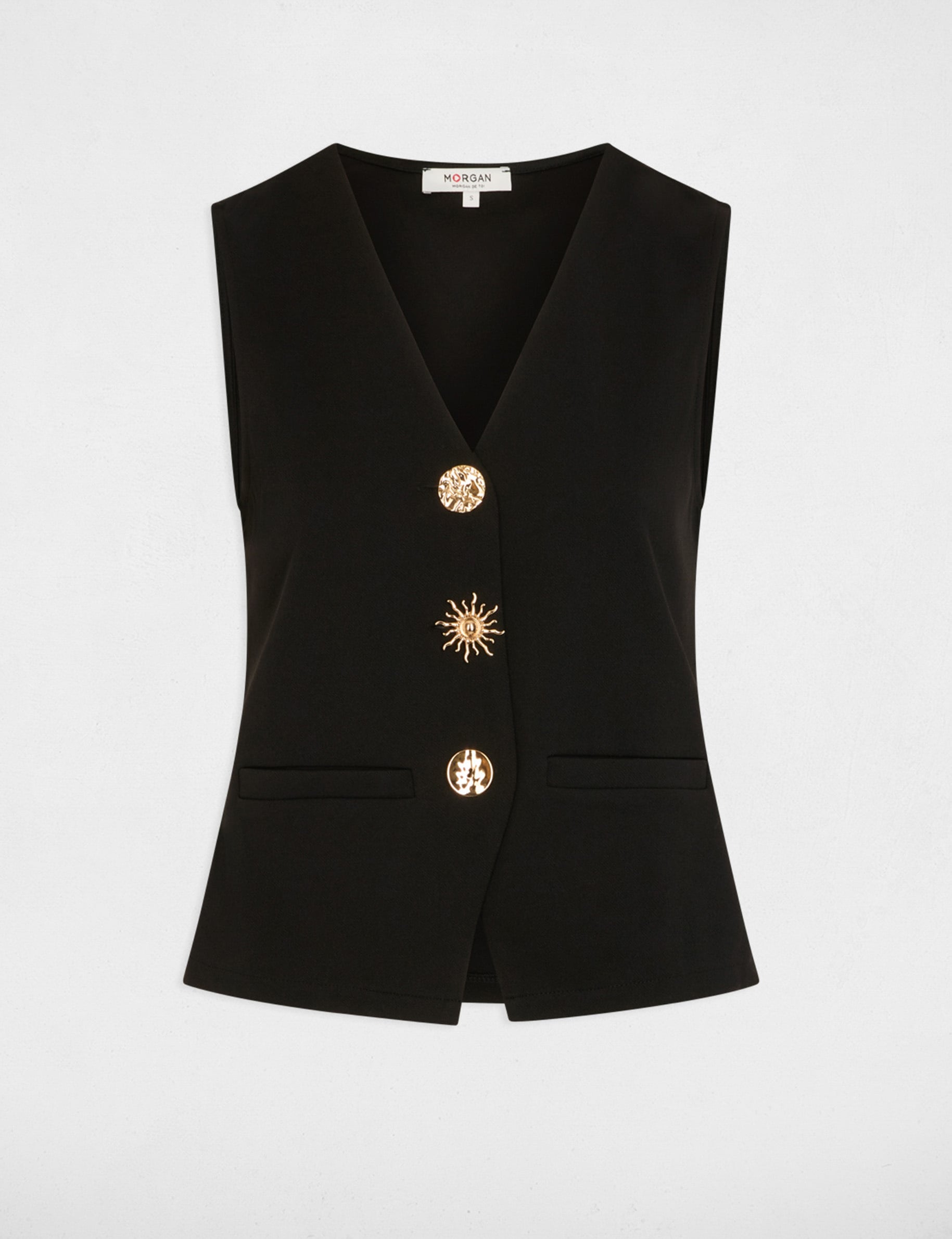 Gilet sans manches col v noir femme