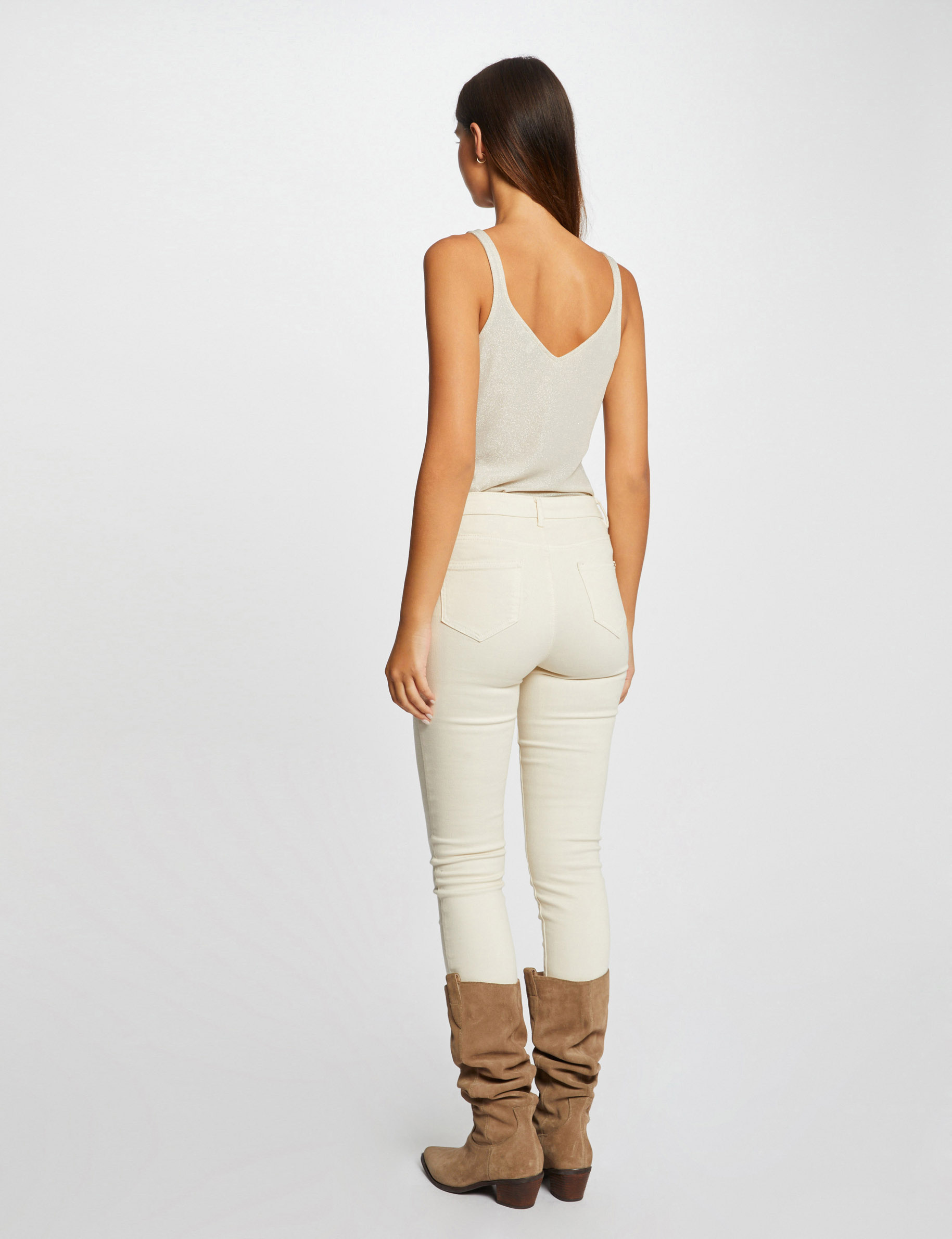 debardeur col en v fils metallises ivoire femme Débardeur col en V fils métallisés ivoire femme
