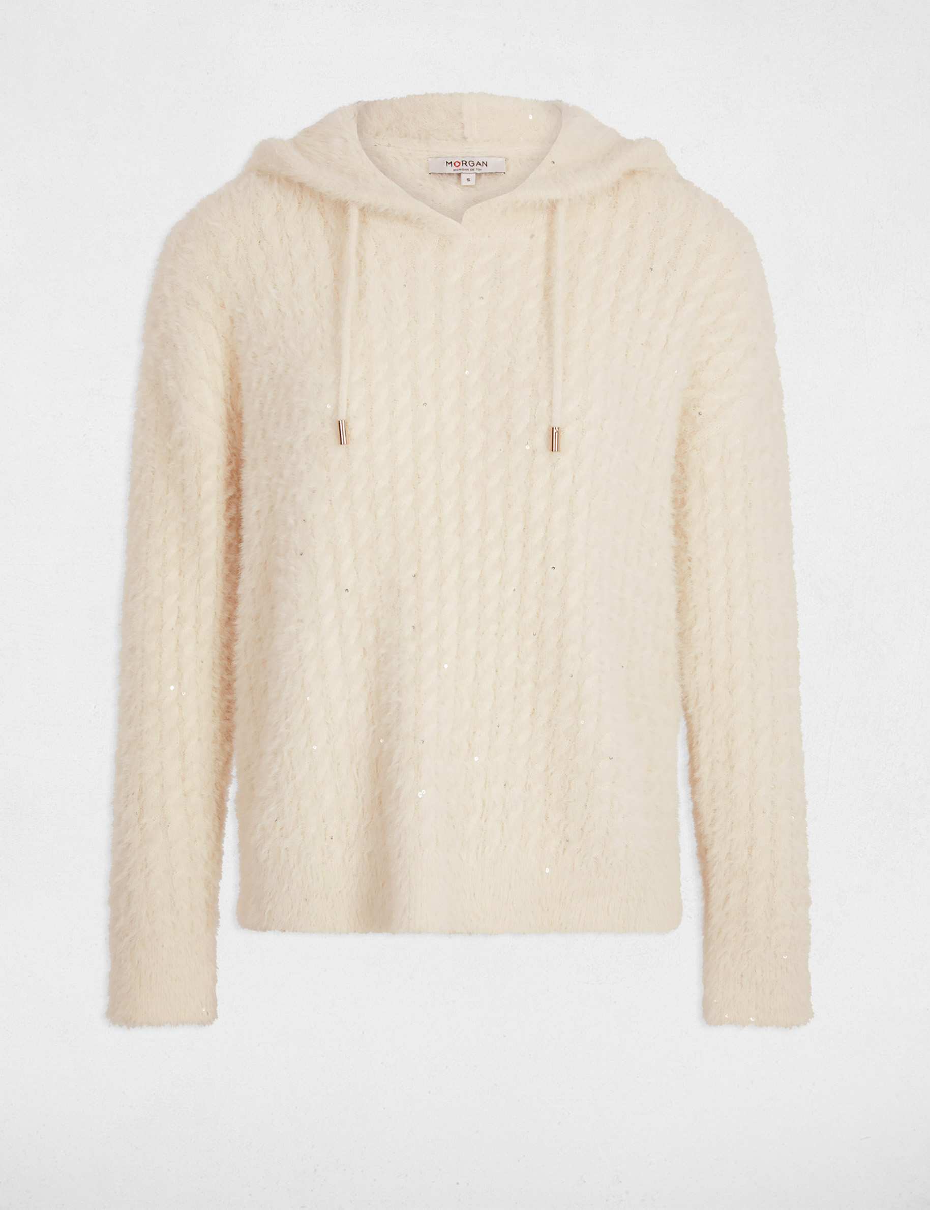 Robe pull ajustée à capuche ivoire femme | Morgan