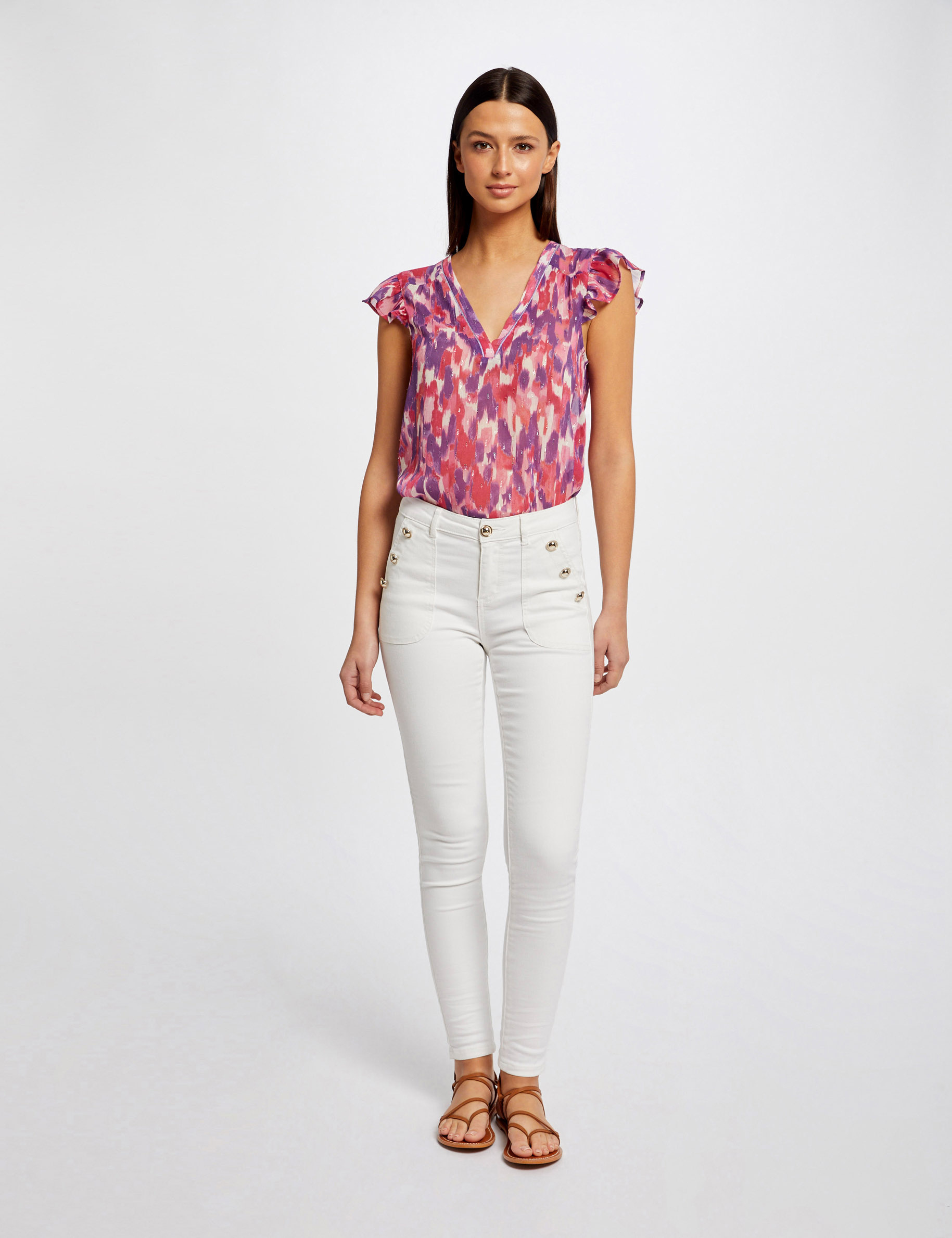 Blouse manches courtes imprimé abstrait multico femme Blouse manches courtes imprimé abstrait multico femme