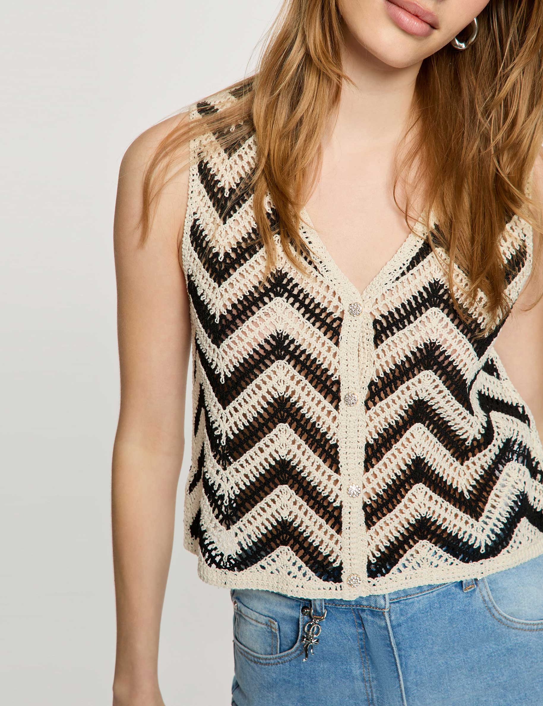 Gilet sans manches col v noir femme